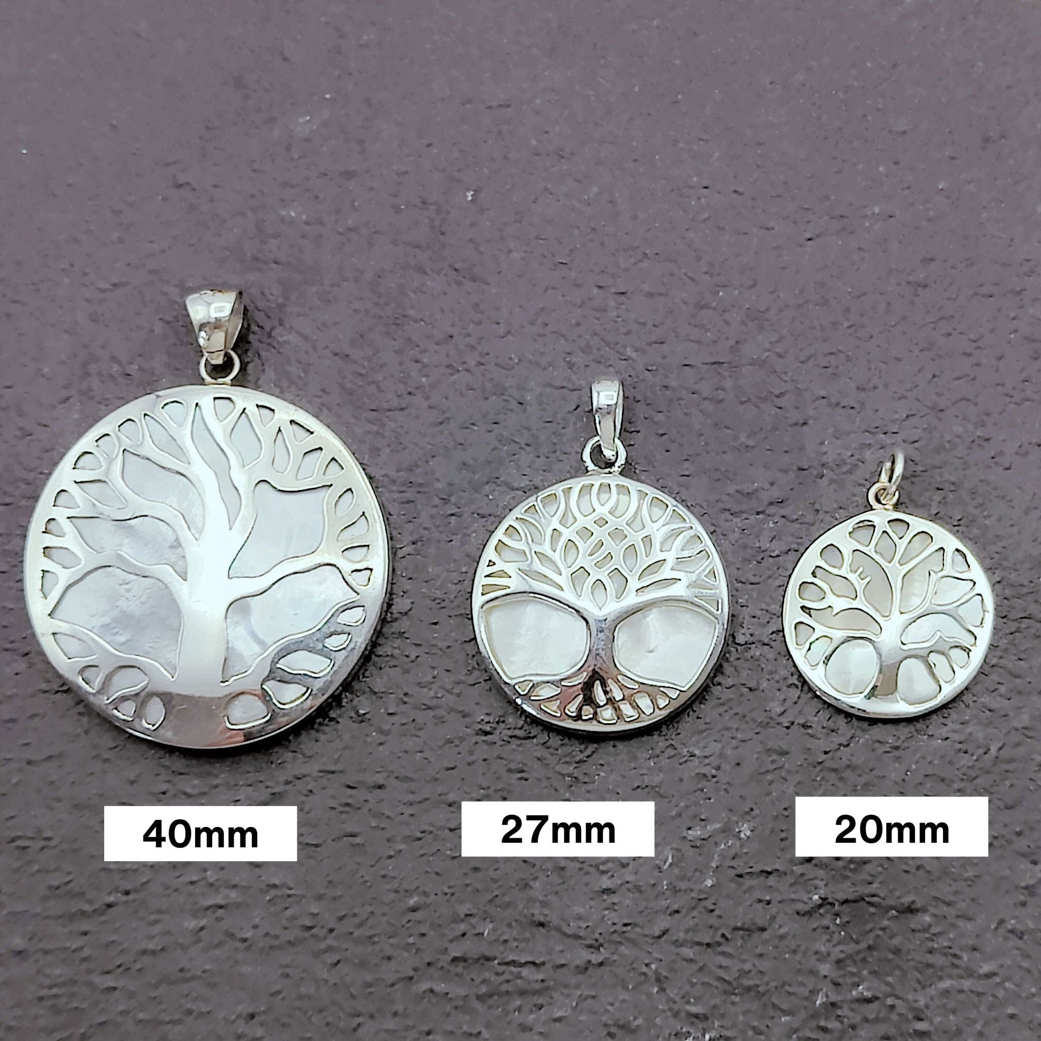 Hepburn and Hughes Mother of Pearl Pendant | 20mm Tree of Life Necklace | Sterling Silver