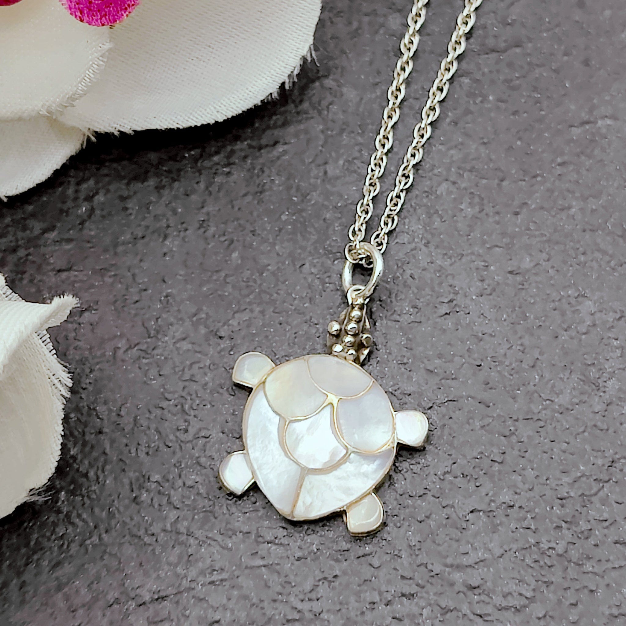 Hepburn and Hughes Mother of Pearl Pendant | 20mm Turtle | June Birthday | Sterling Silver