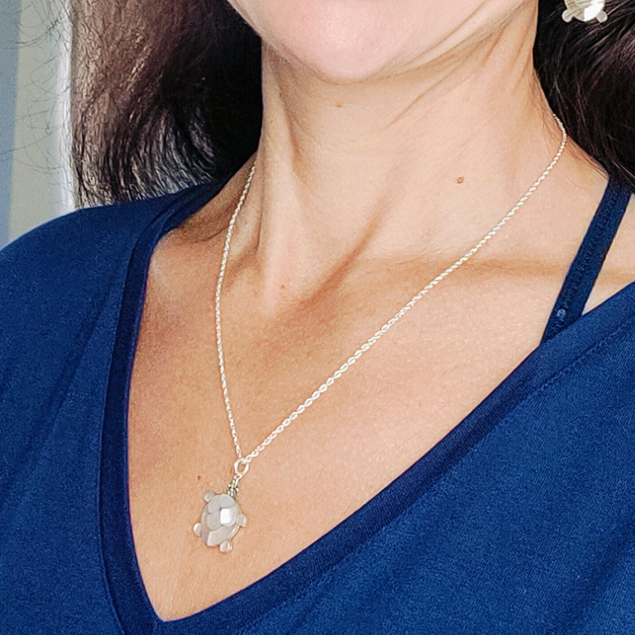 Hepburn and Hughes Mother of Pearl Pendant | 20mm Turtle | June Birthday | Sterling Silver