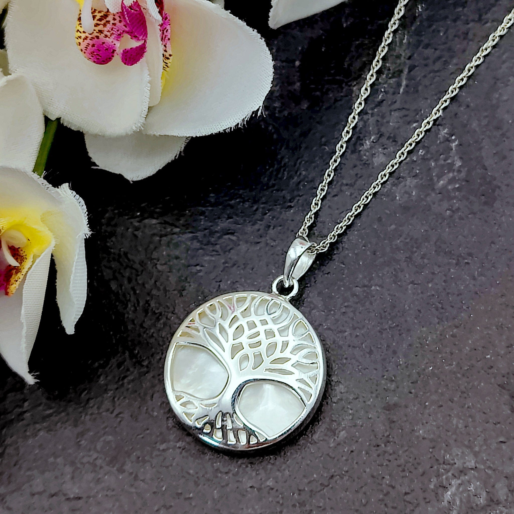 Mother of Pearl Pendant | 27mm Tree of Life Pendant | Sterling