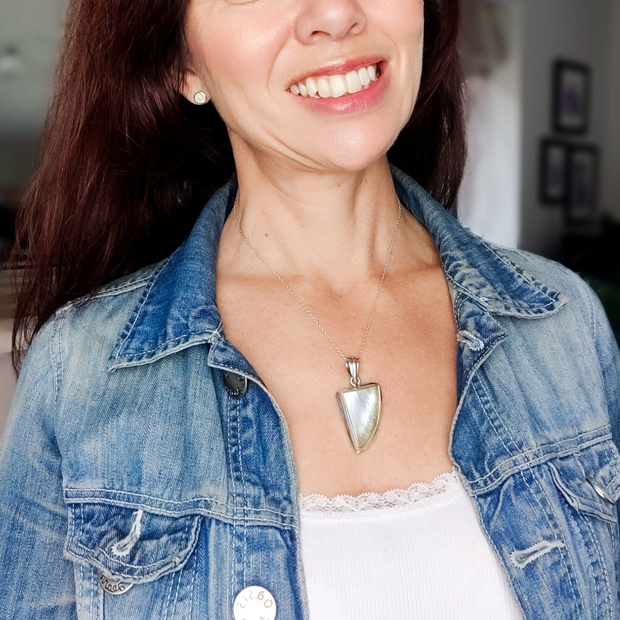 Hepburn and Hughes Mother of Pearl Pendant | Abstract | 3rd Anniversary | Sterling Silver