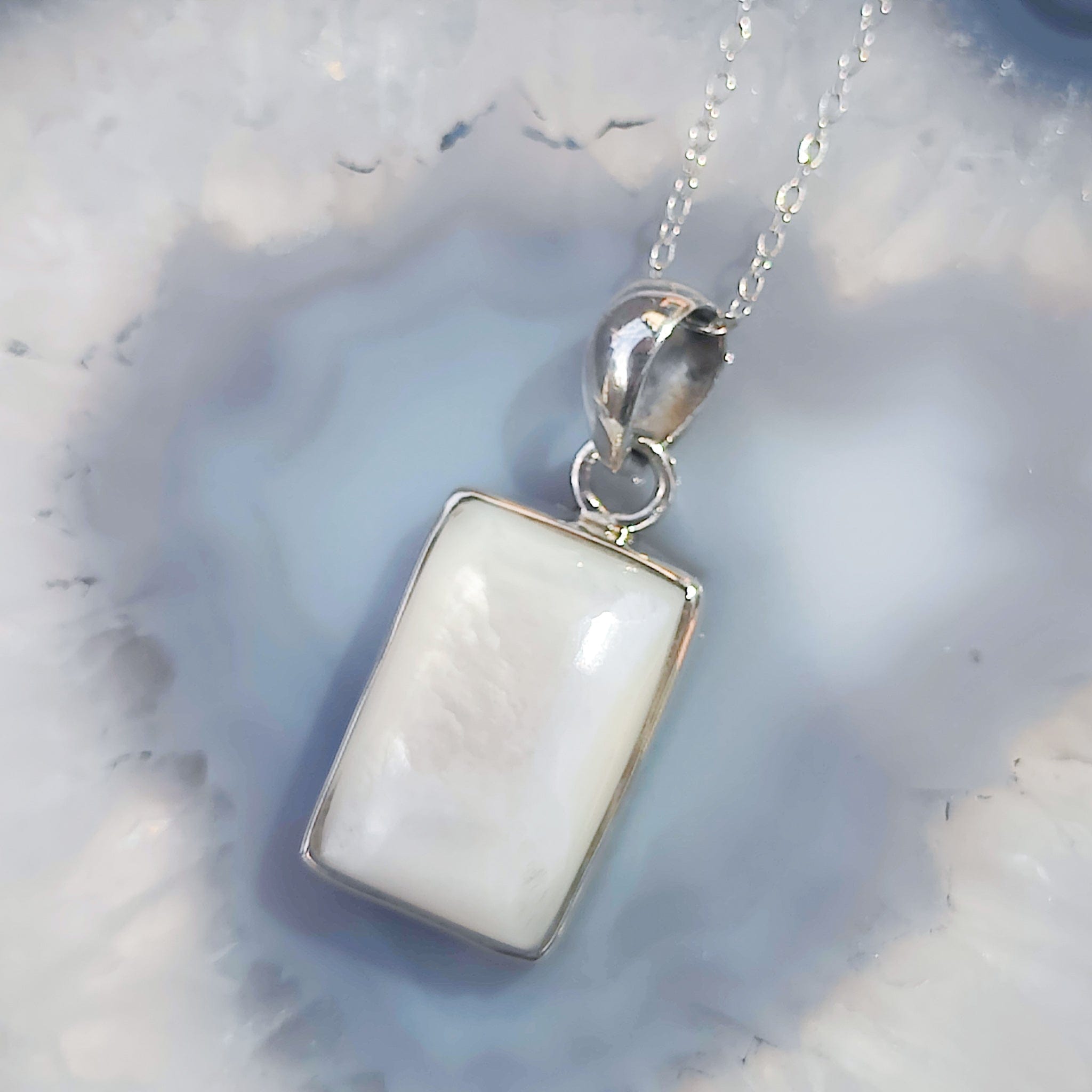 Hepburn and Hughes Mother of Pearl Pendant | Rectangle | June Birthday | Sterling Silver