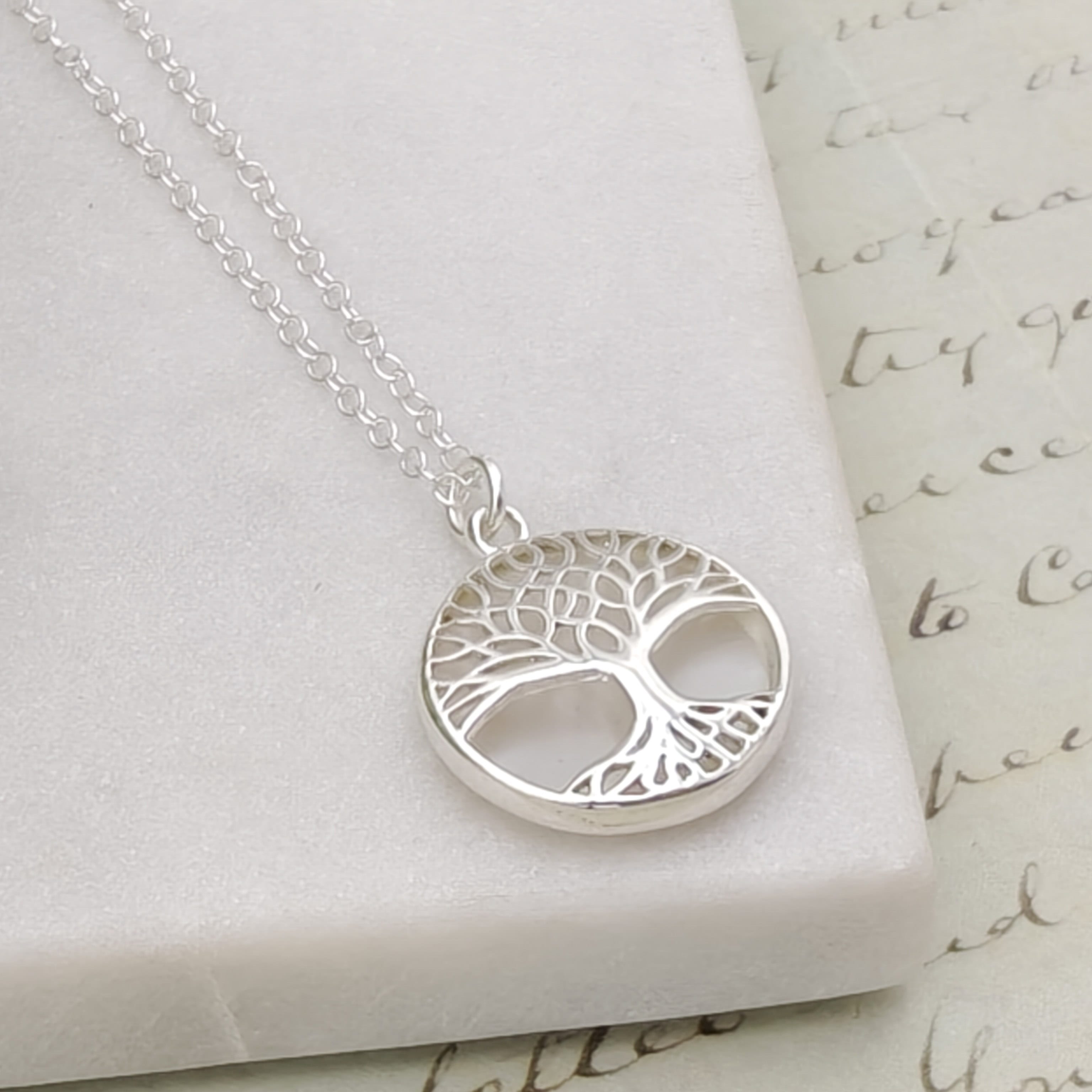 Hepburn and Hughes Mother of Pearl Pendant | Tree of Life Pendant | Spiritual Gift | Sterling Silver