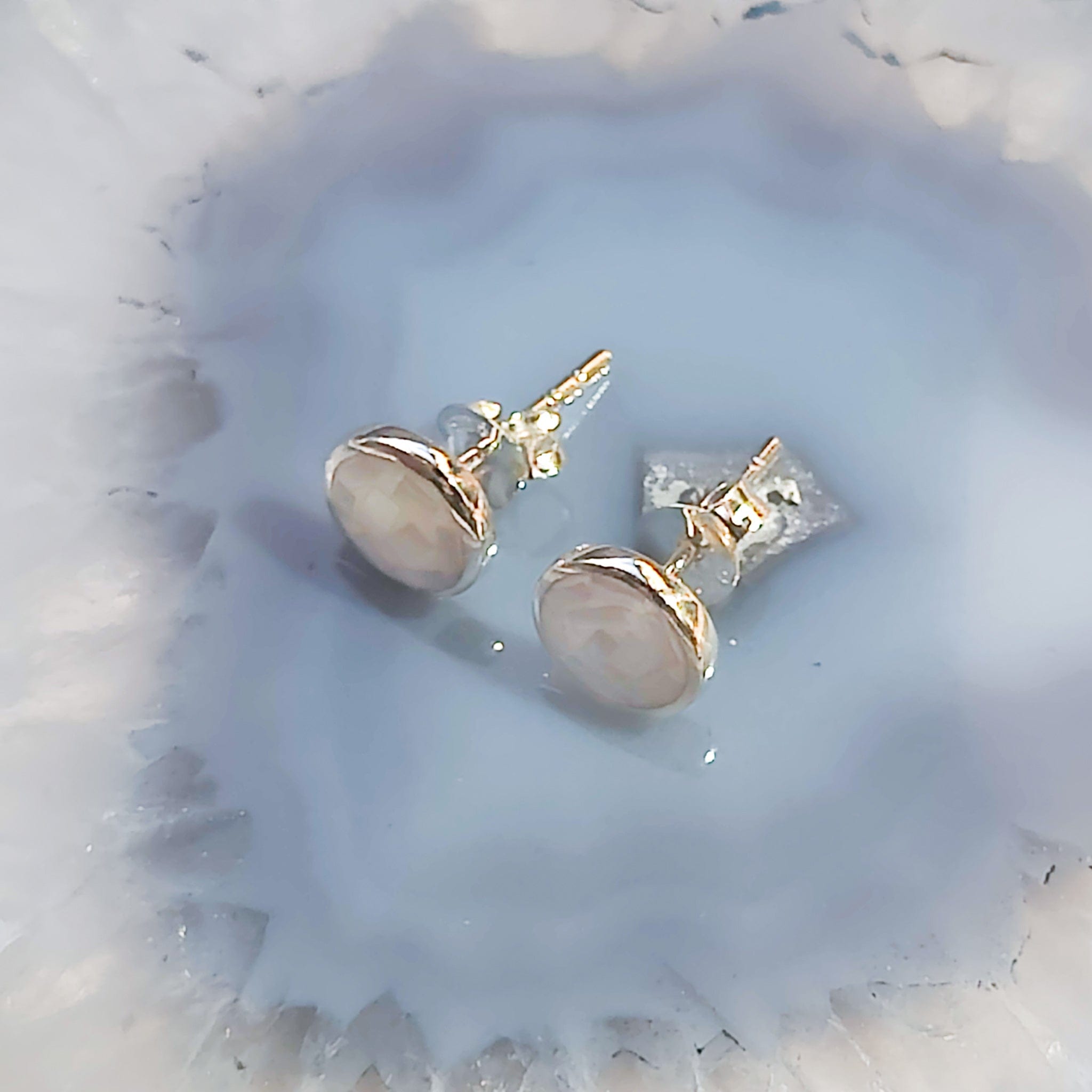 Hepburn and Hughes Mother of Pearl Round Earrings | June Birthstone | Sterling Silver