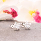 Hepburn and Hughes Mother of Pearl Starfish Stud Earrings | White Mosaic | Sterling Silver