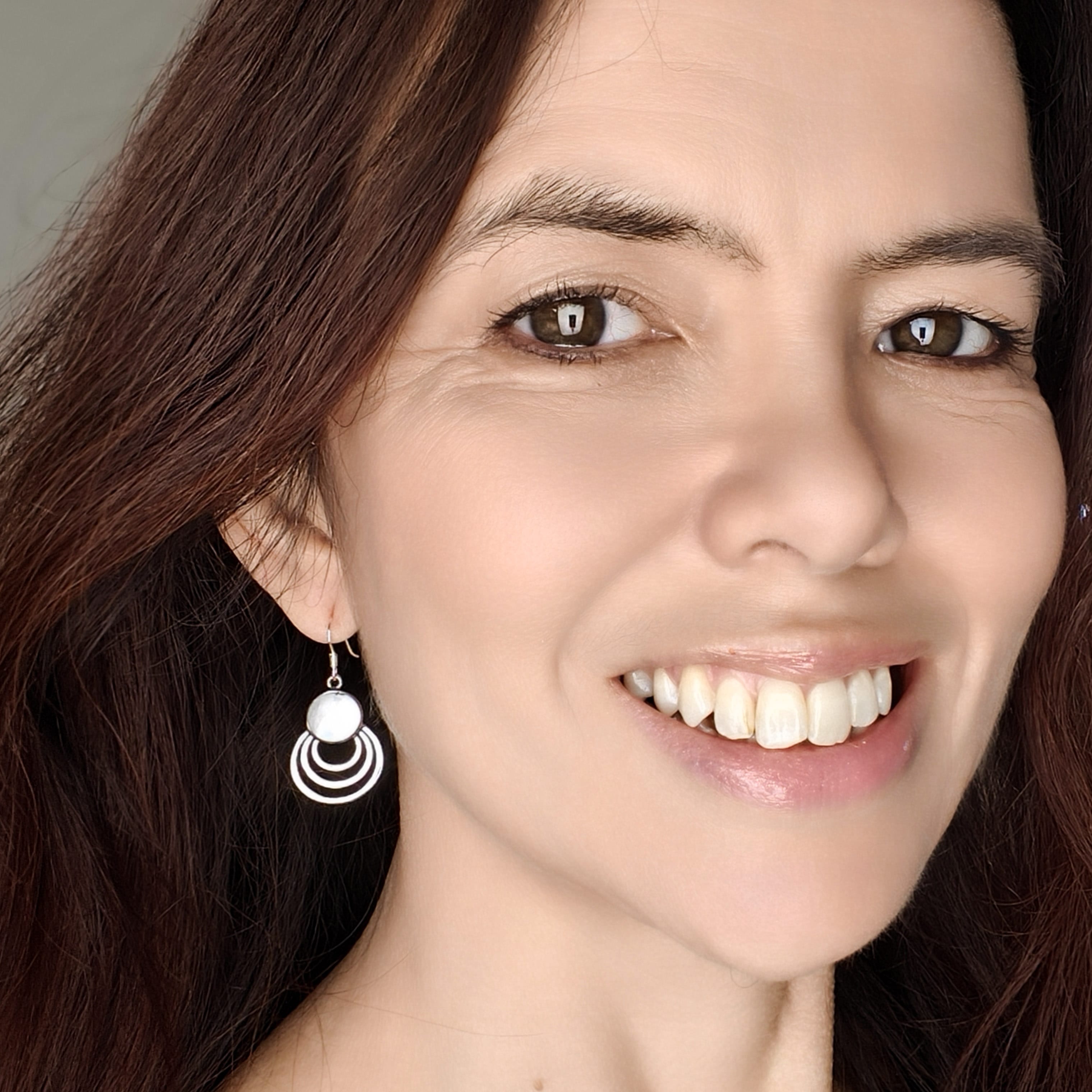 Hepburn and Hughes Mother of Pearl Three Circle Sterling Silver Earrings | June Gift