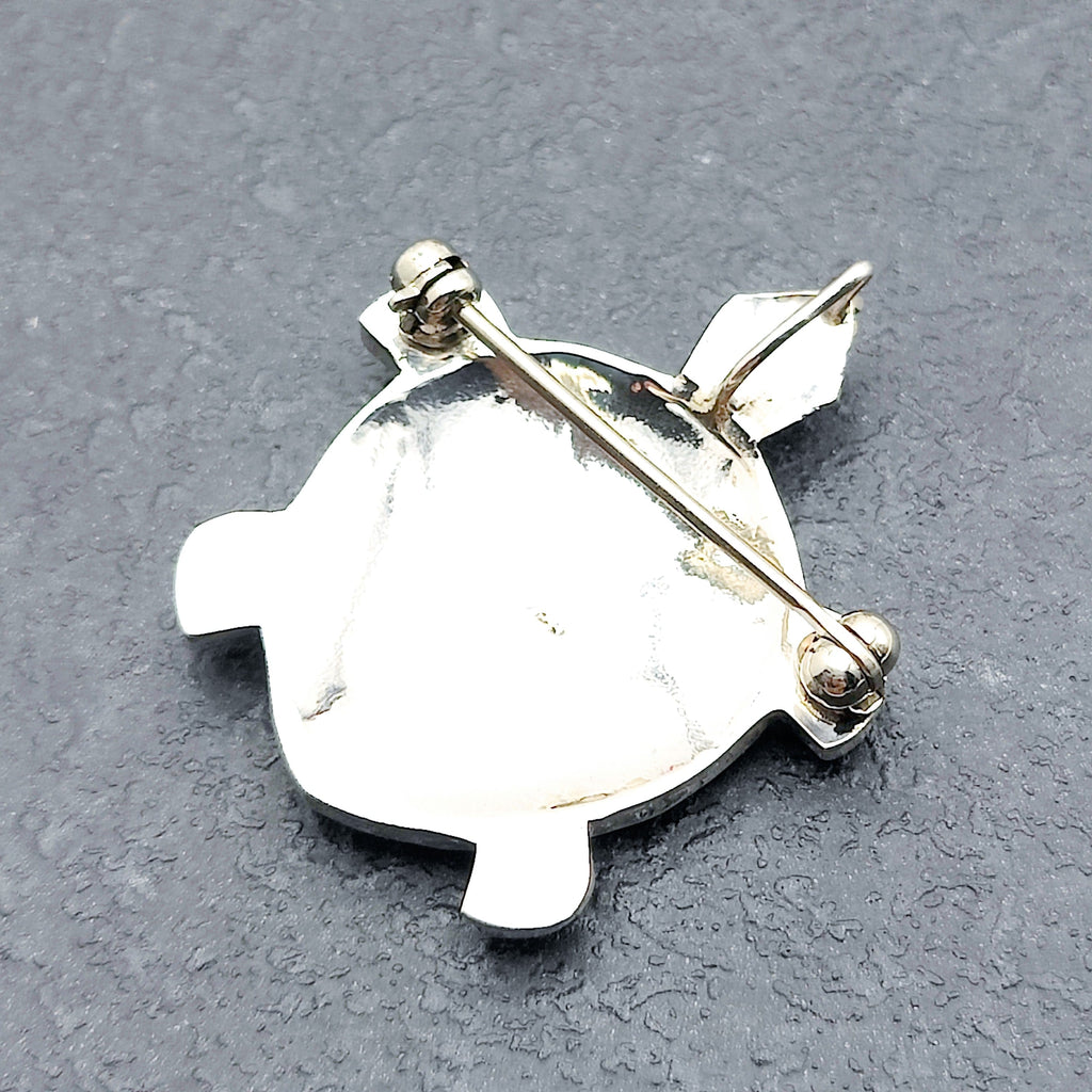Hepburn and Hughes Mother of Pearl Turtle Pendant And Earrings Set | Reversible brooch | Sterling Silver