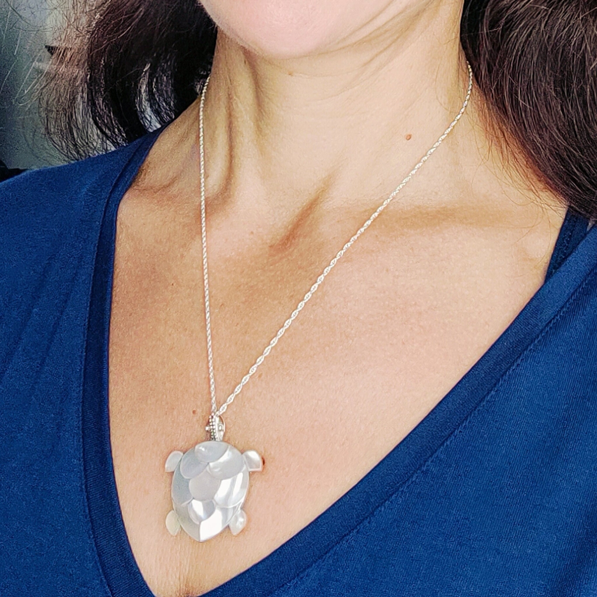Hepburn and Hughes Mother of Pearl Turtle Pendant | Reversible Brooch | Sterling Silver