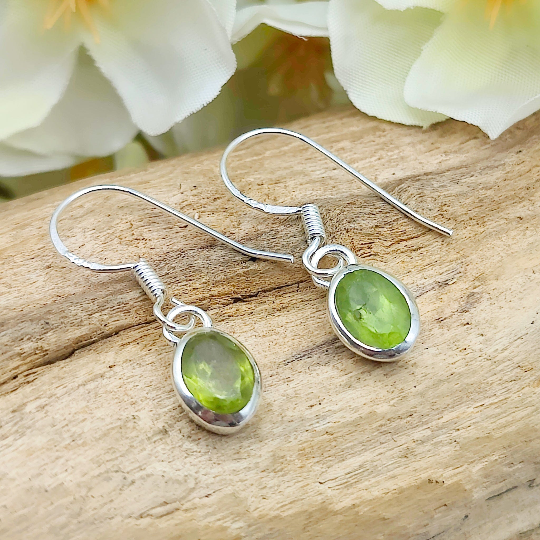 Hepburn and Hughes Peridot Drop Earrings | Oval | 16th Anniversary gift | Sterling Silver