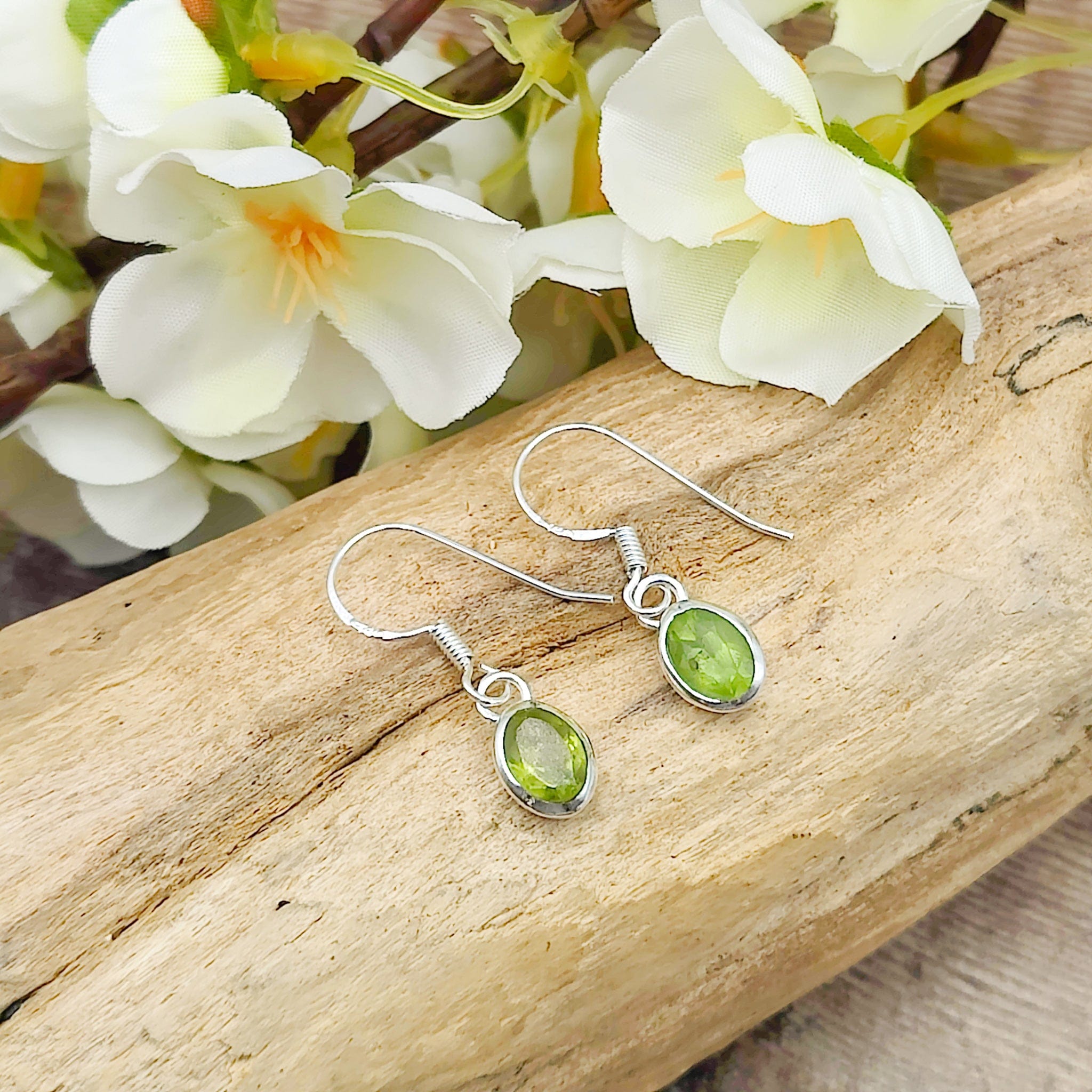 Hepburn and Hughes Peridot Drop Earrings | Oval | 16th Anniversary gift | Sterling Silver