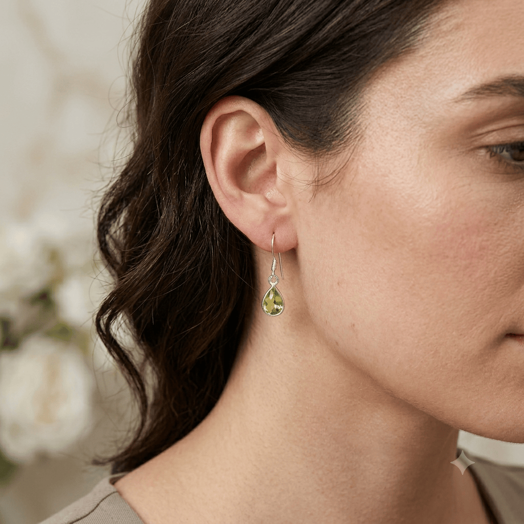 Hepburn & Hughes Ltd Peridot Drop Earrings | Pear | 16th Anniversary Gift | Sterling Silver