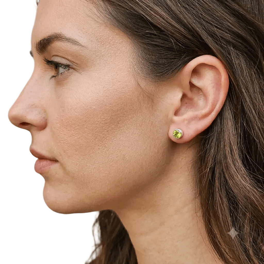 Hepburn and Hughes Peridot Earrings | Round Stud | August Birthstone | Sterling Silver