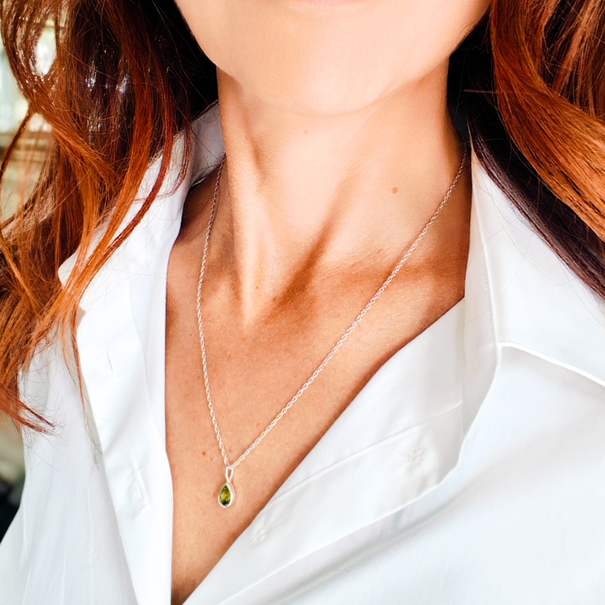 Hepburn & Hughes Ltd Peridot Pendant | 8mm Teardrop | August Birthstone | Sterling Silver