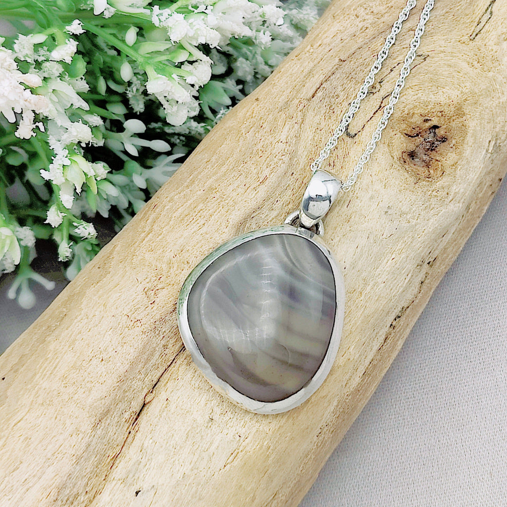 Hepburn and Hughes Polish Flint Abstract Pendant | Unique Gemstone Gift | Sterling Silver