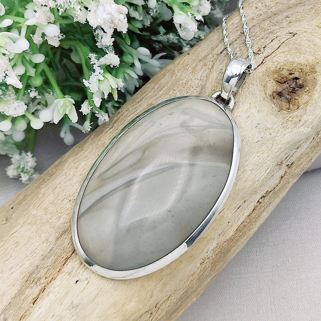 Hepburn and Hughes Polish Flint Pendant, Oval in Sterling Silver
