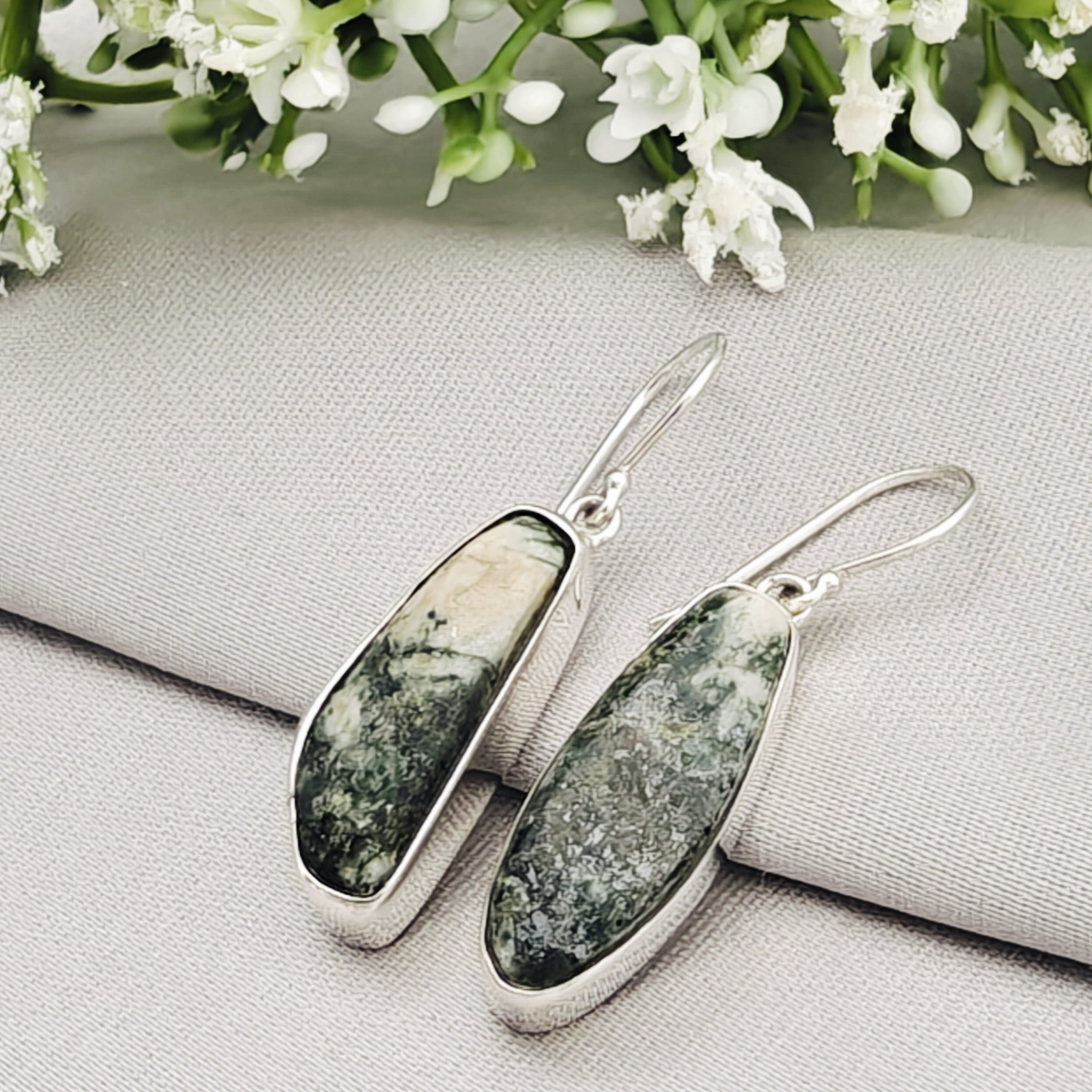 Hepburn and Hughes Preseli Bluestone 25mm Earrings | Stonehenge and Welsh Gift | Sterling Silver