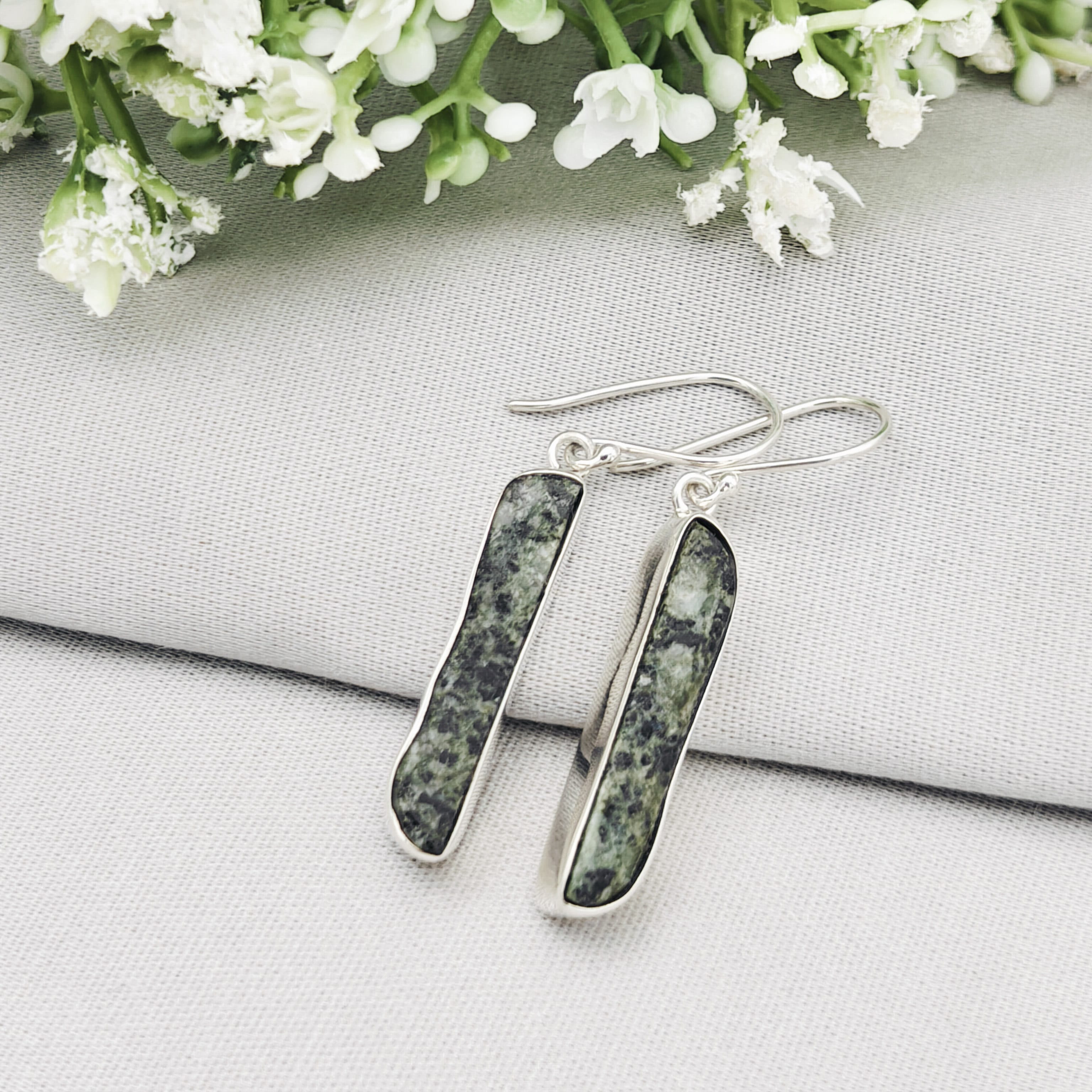 Hepburn and Hughes Preseli Bluestone 25mm Earrings | Stonehenge and Welsh Gift | Sterling Silver