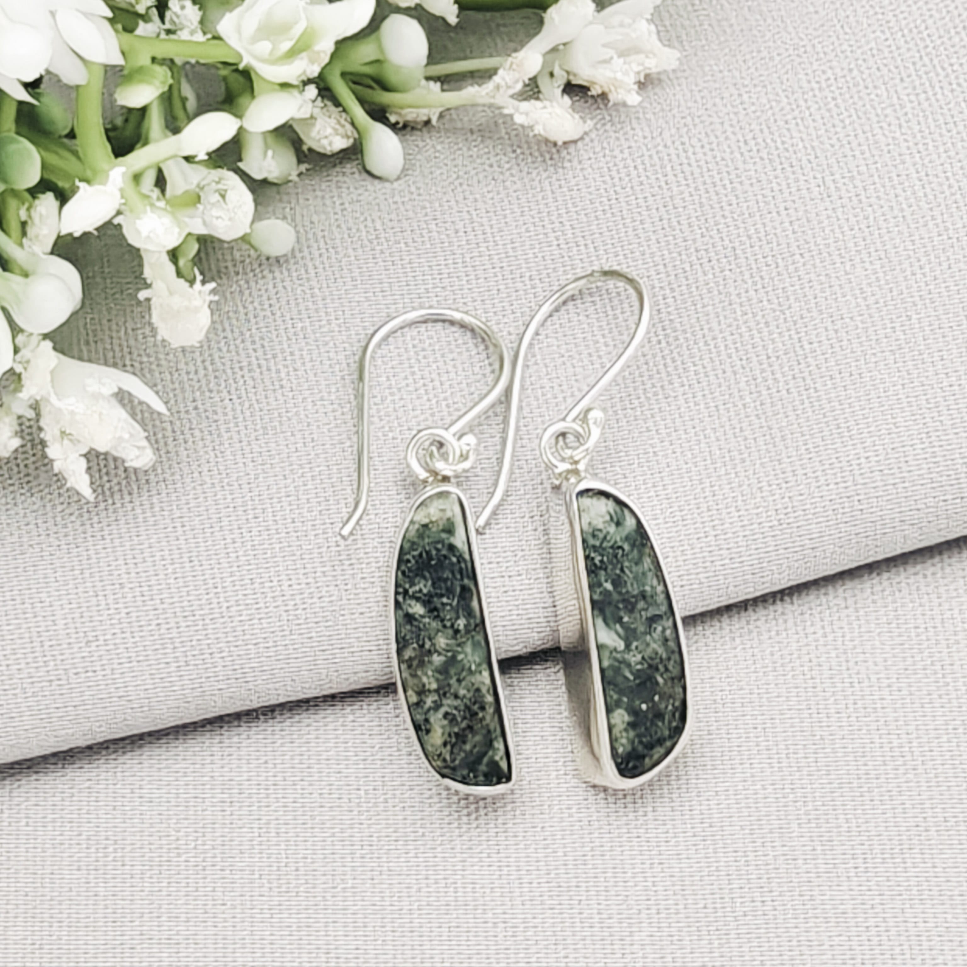 Hepburn and Hughes Preseli Bluestone Earrings in Sterling Silver | Stonehenge and Summer Solstice Gift