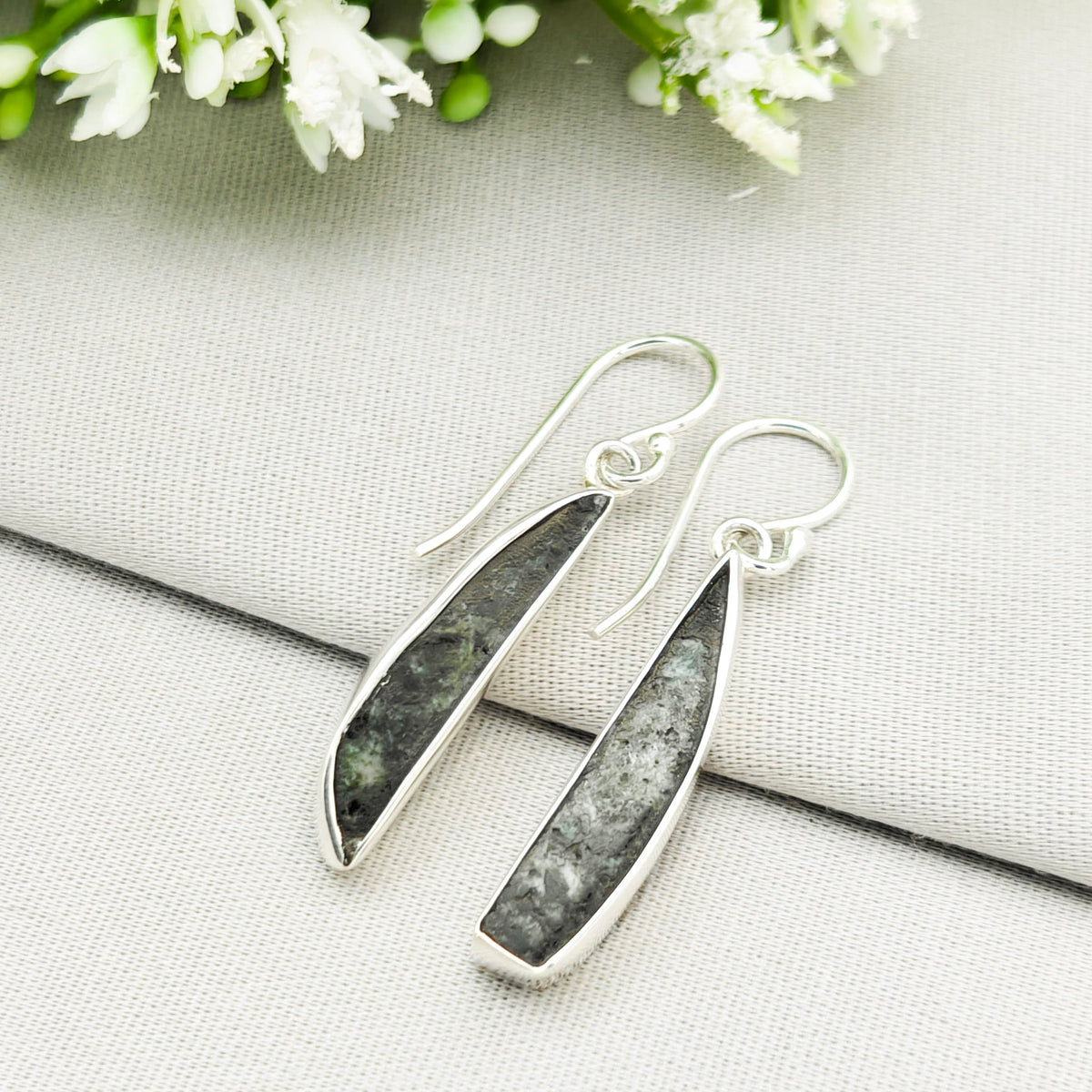 Hepburn and Hughes Preseli Bluestone Earrings in Sterling Silver | Stonehenge and Summer Solstice Gift