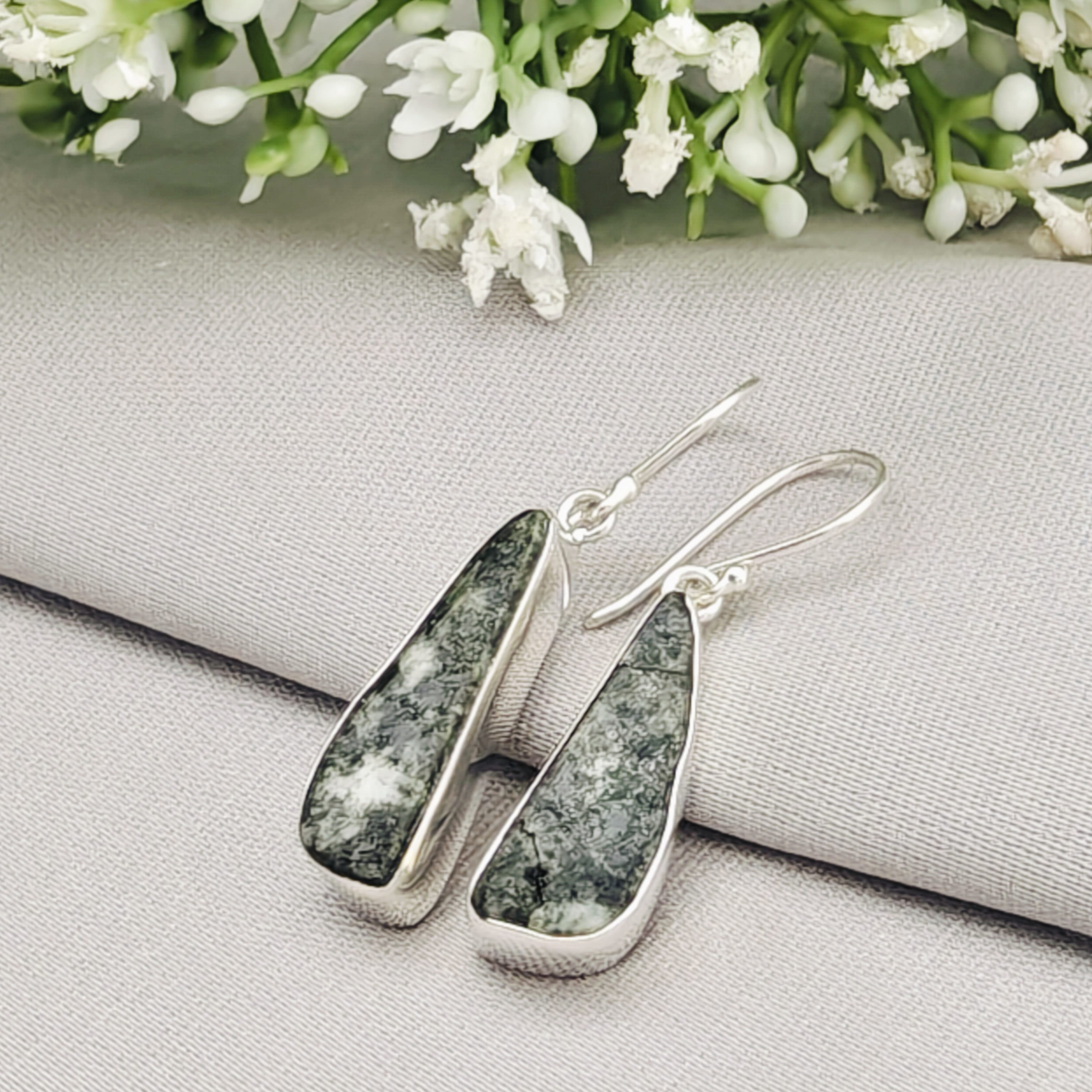 Hepburn and Hughes Preseli Bluestone Earrings in Sterling Silver | Stonehenge and Summer Solstice Gift