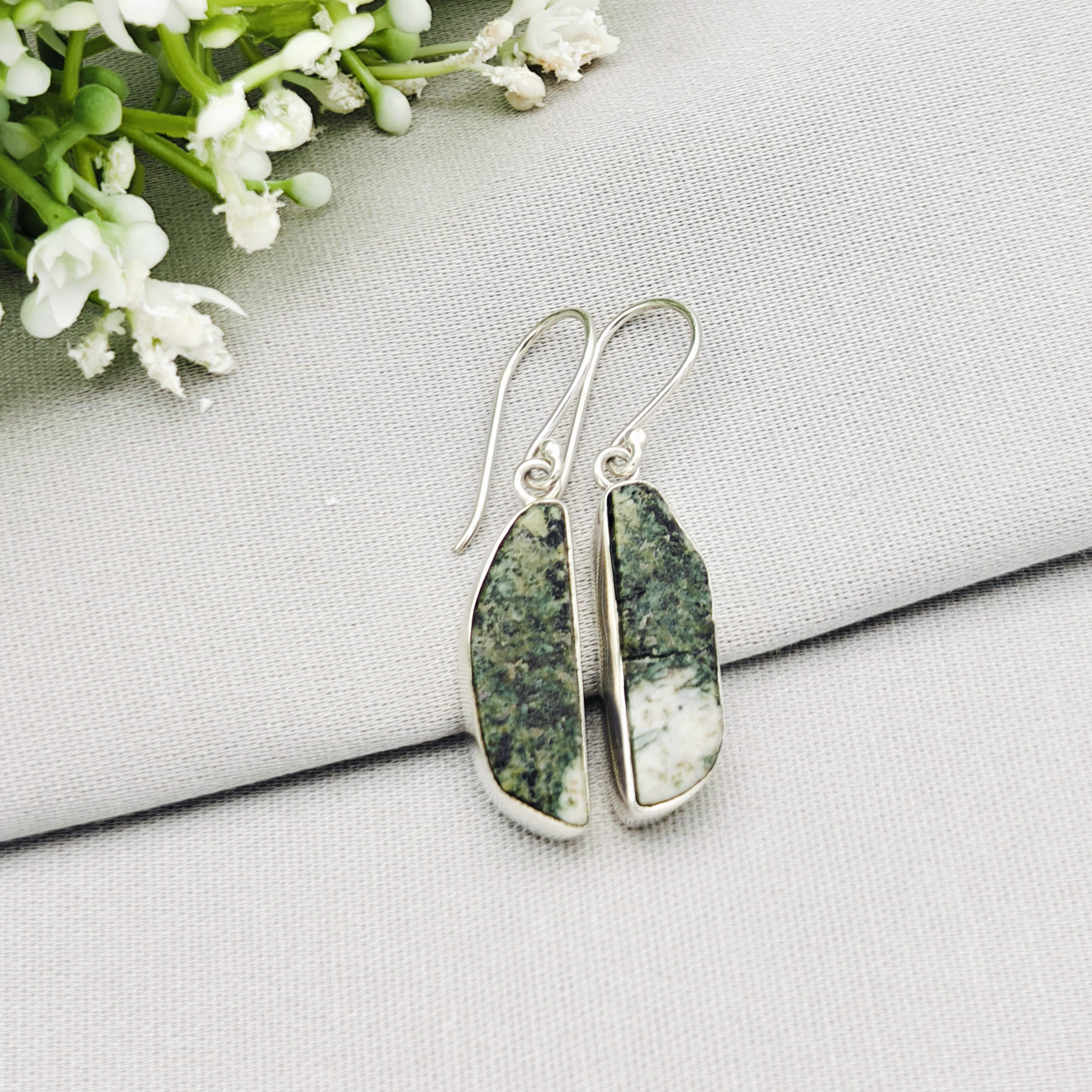 Hepburn and Hughes Preseli Bluestone Earrings in Sterling Silver | Stonehenge and Summer Solstice Gift