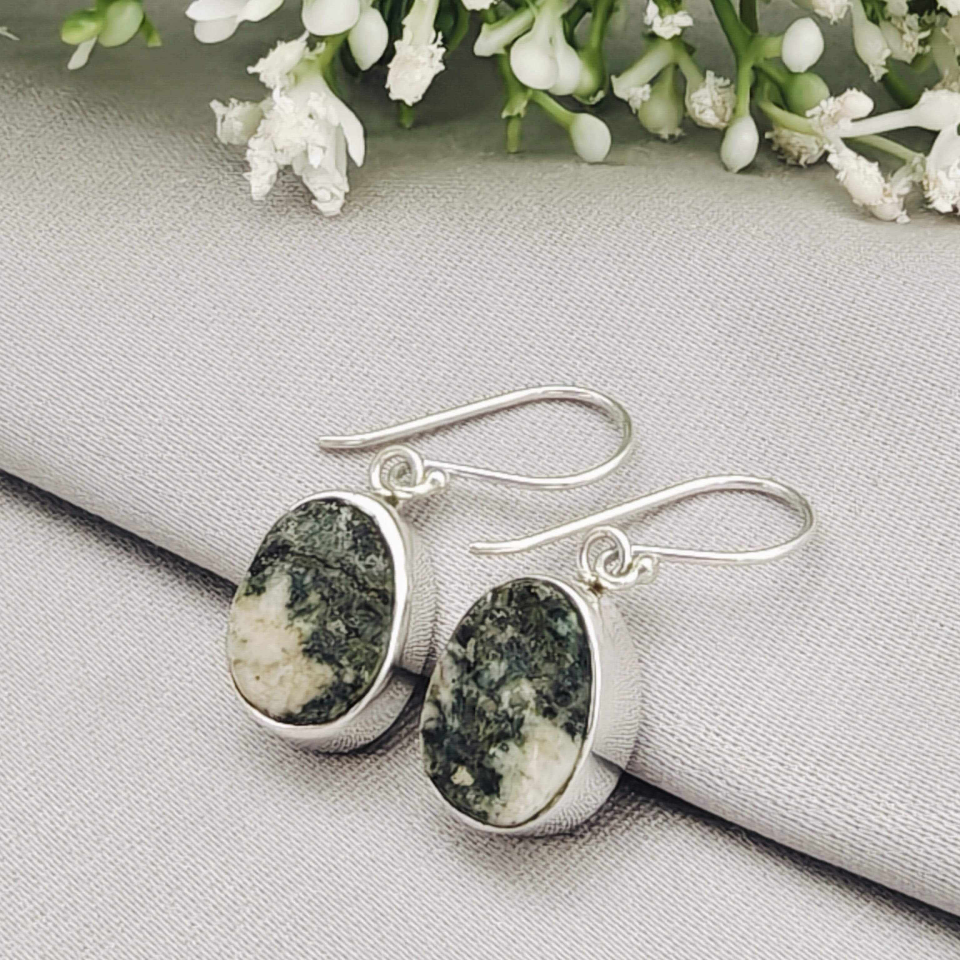 Hepburn and Hughes Preseli Bluestone Earrings | Stonehenge Stone with Ear Wire | Welsh Gift | Sterling Silver
