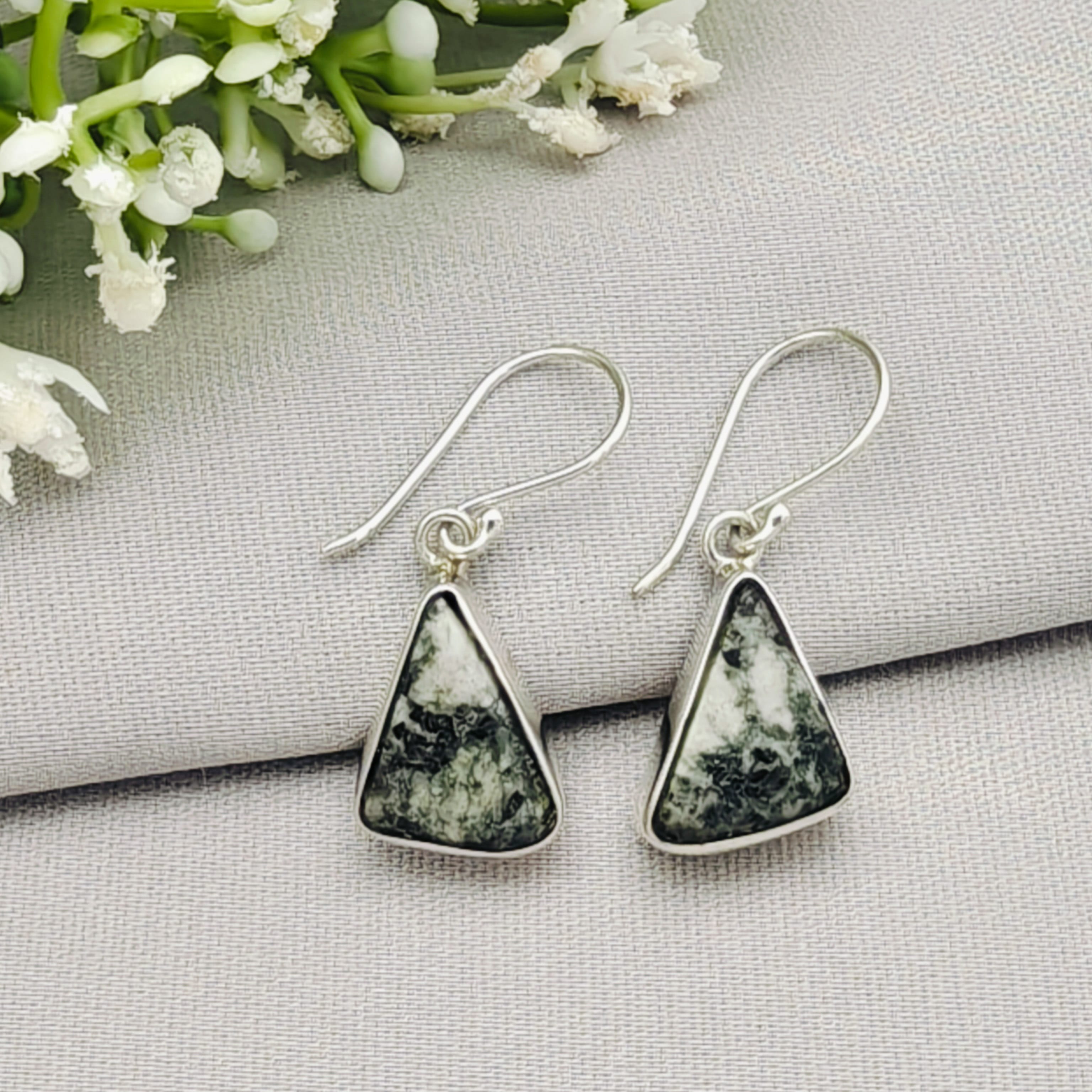 Hepburn and Hughes Preseli Bluestone Earrings | Stonehenge Stone with Ear Wire | Welsh Gift | Sterling Silver
