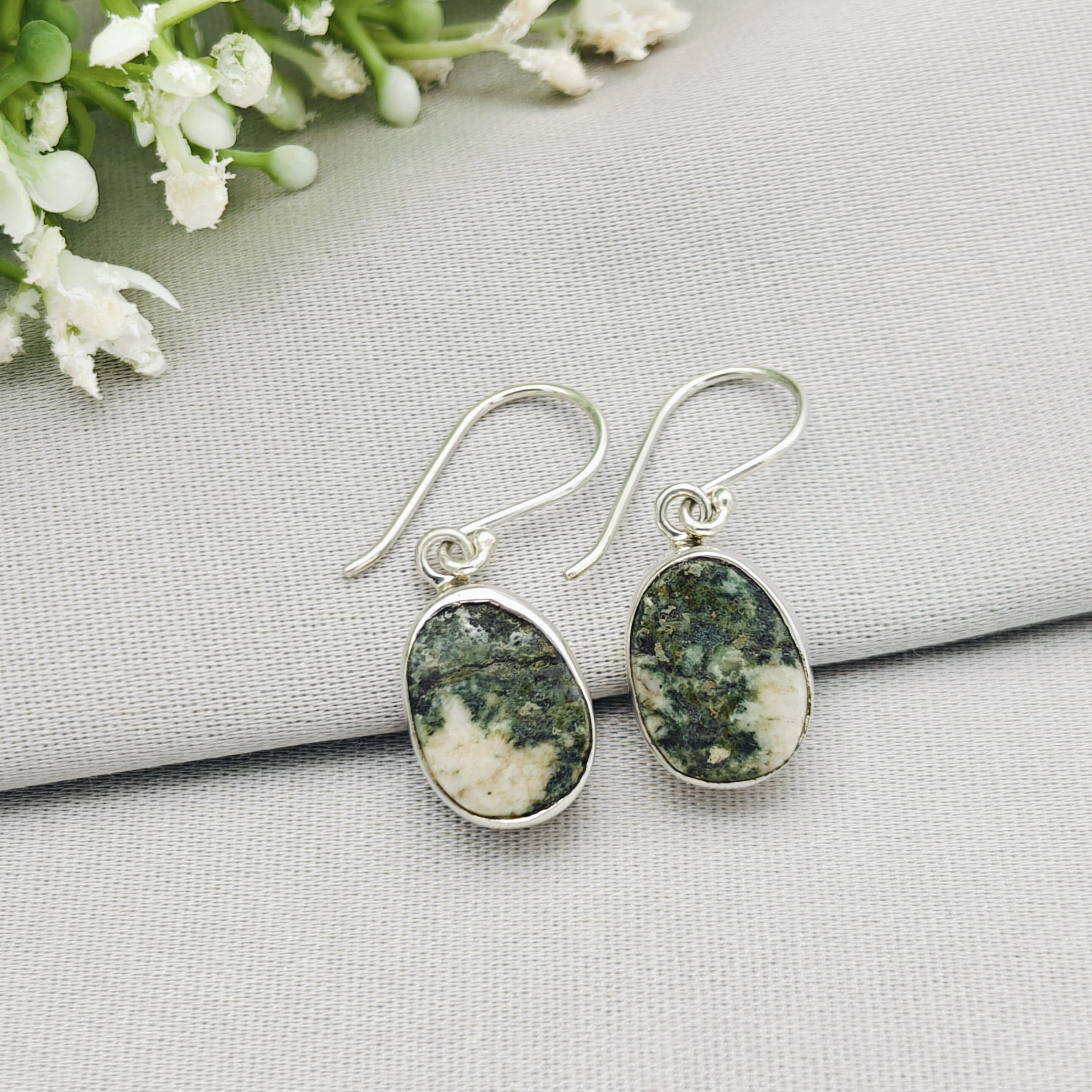 Hepburn and Hughes Preseli Bluestone Earrings | Stonehenge Stone with Ear Wire | Welsh Gift | Sterling Silver