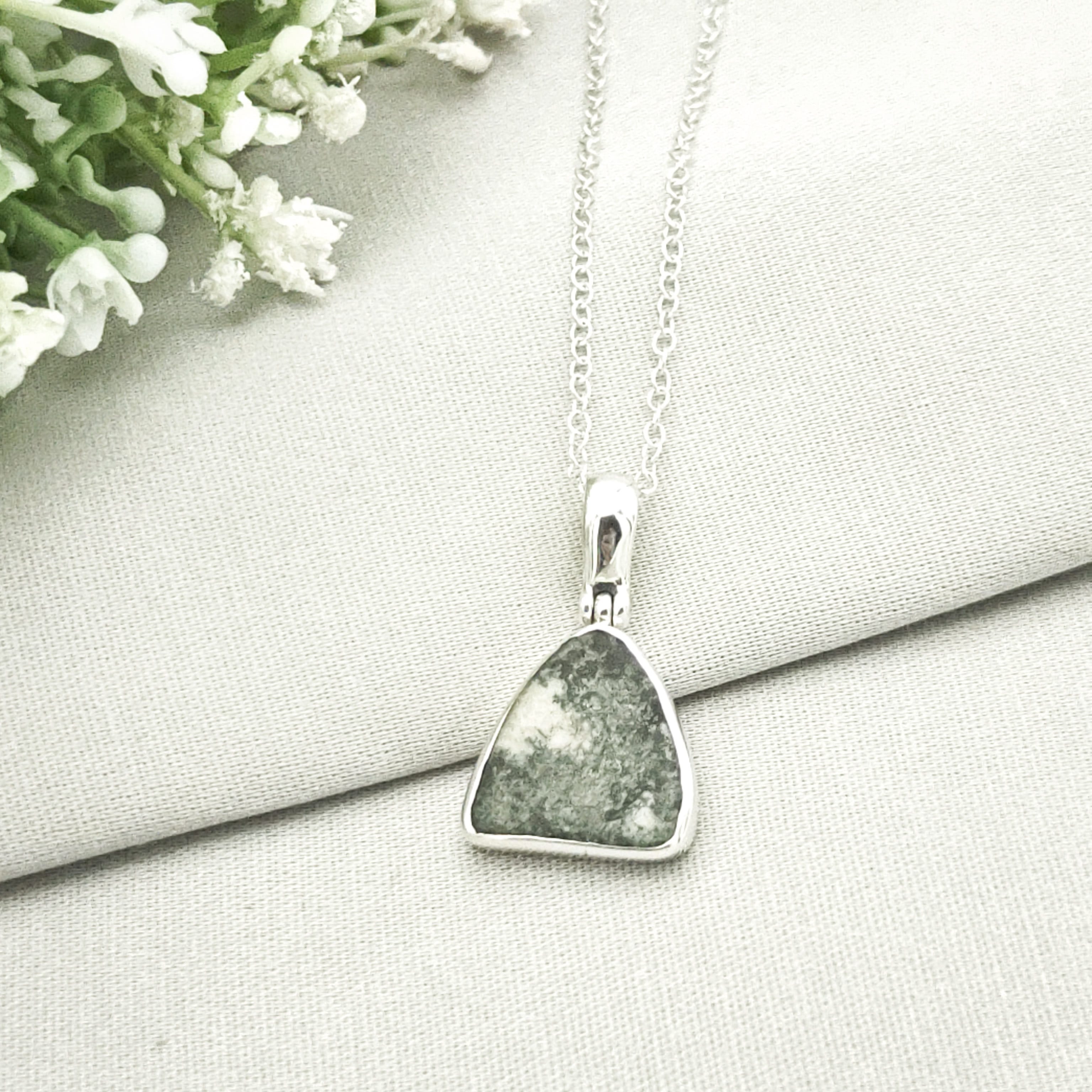 Hepburn and Hughes Preseli Bluestone Necklace | 20mm Triangle | Stonehenge Gift | Sterling Silver