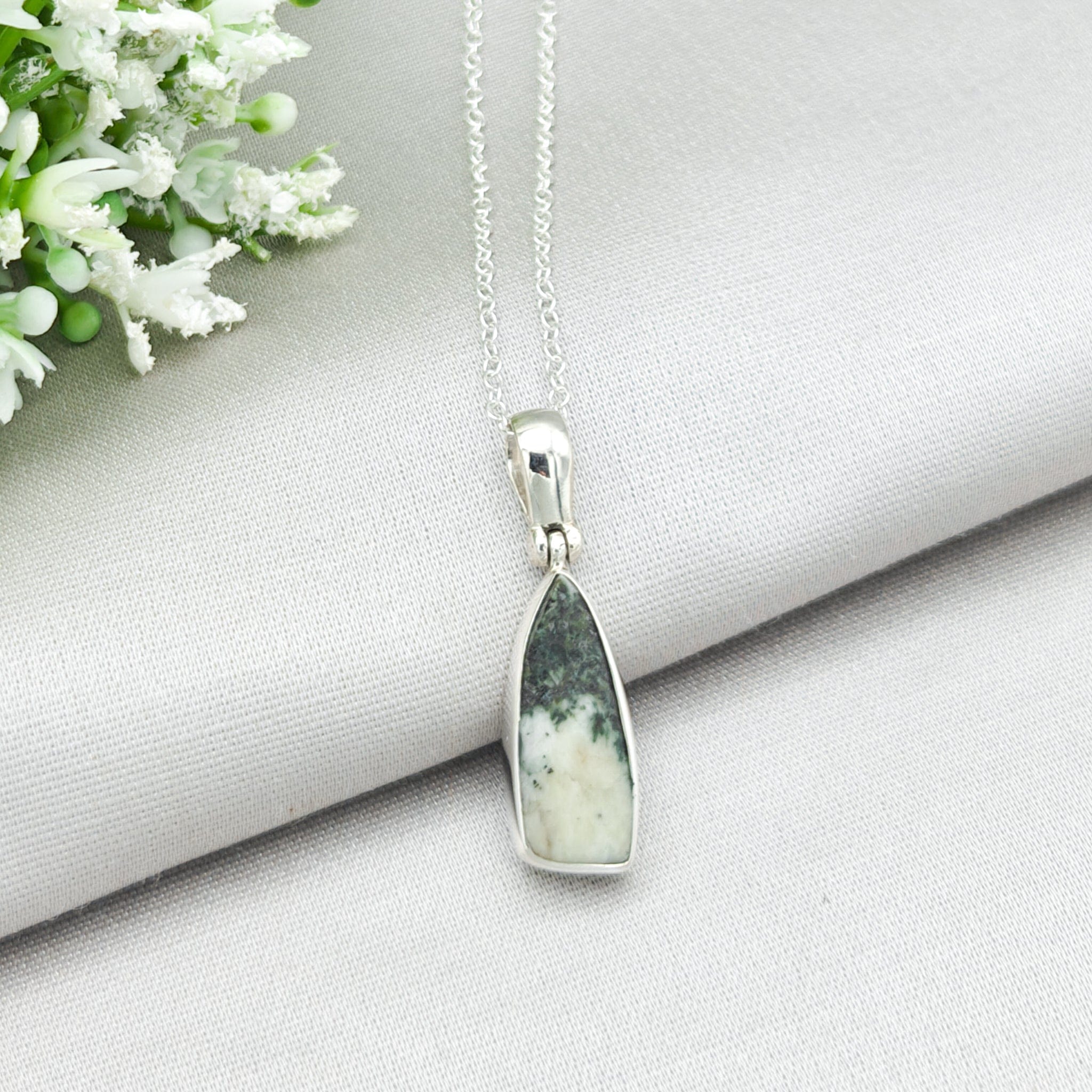 Hepburn and Hughes Preseli Bluestone Necklace | 22mm Slim Triangle | Stonehenge Gift | Sterling Silver