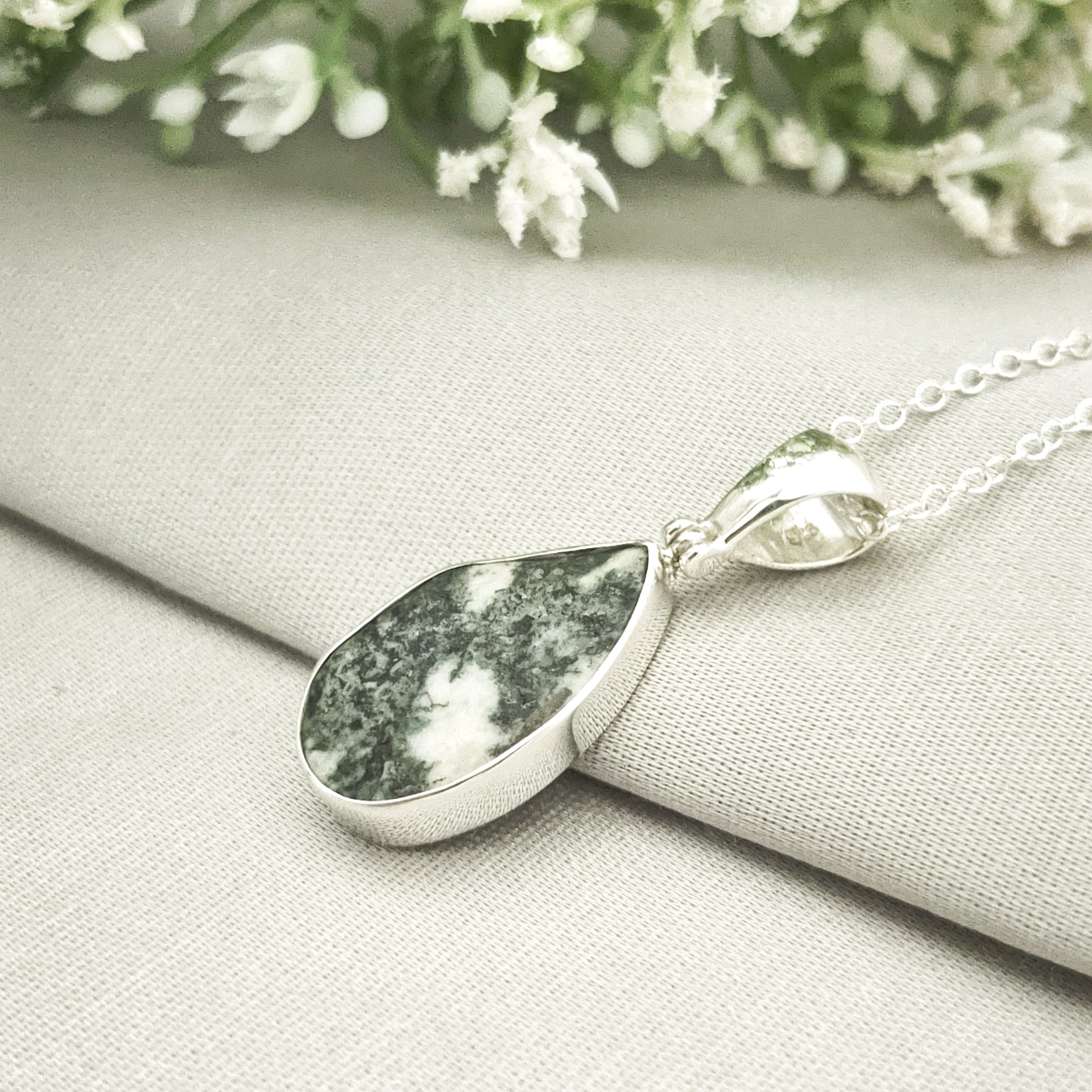 Hepburn and Hughes Preseli Bluestone Necklace | 25mm Abstract | Summer Solstice Gift | Sterling Silver