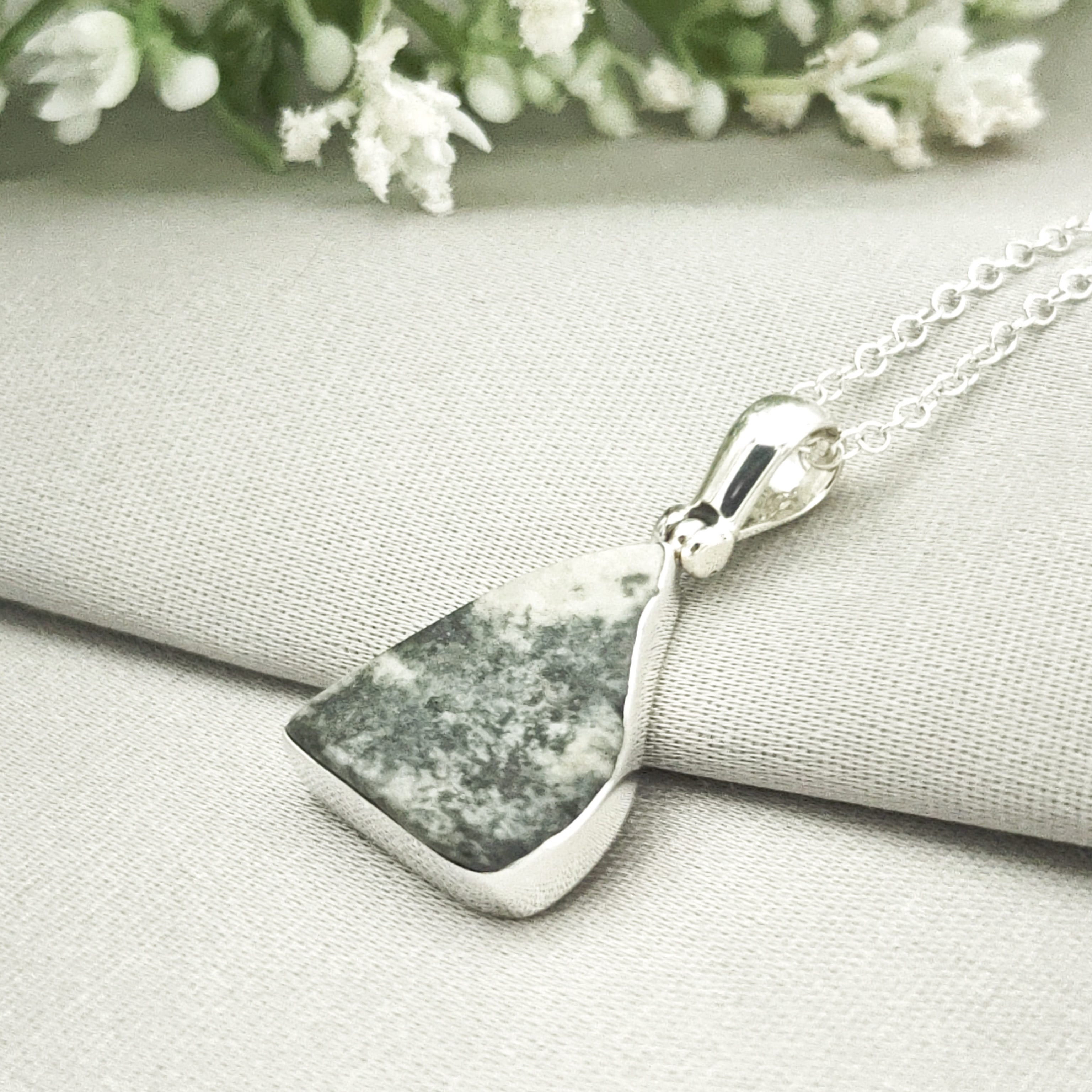 Hepburn and Hughes Preseli Bluestone Necklace | 25mm Abstract | Summer Solstice Gift | Sterling Silver