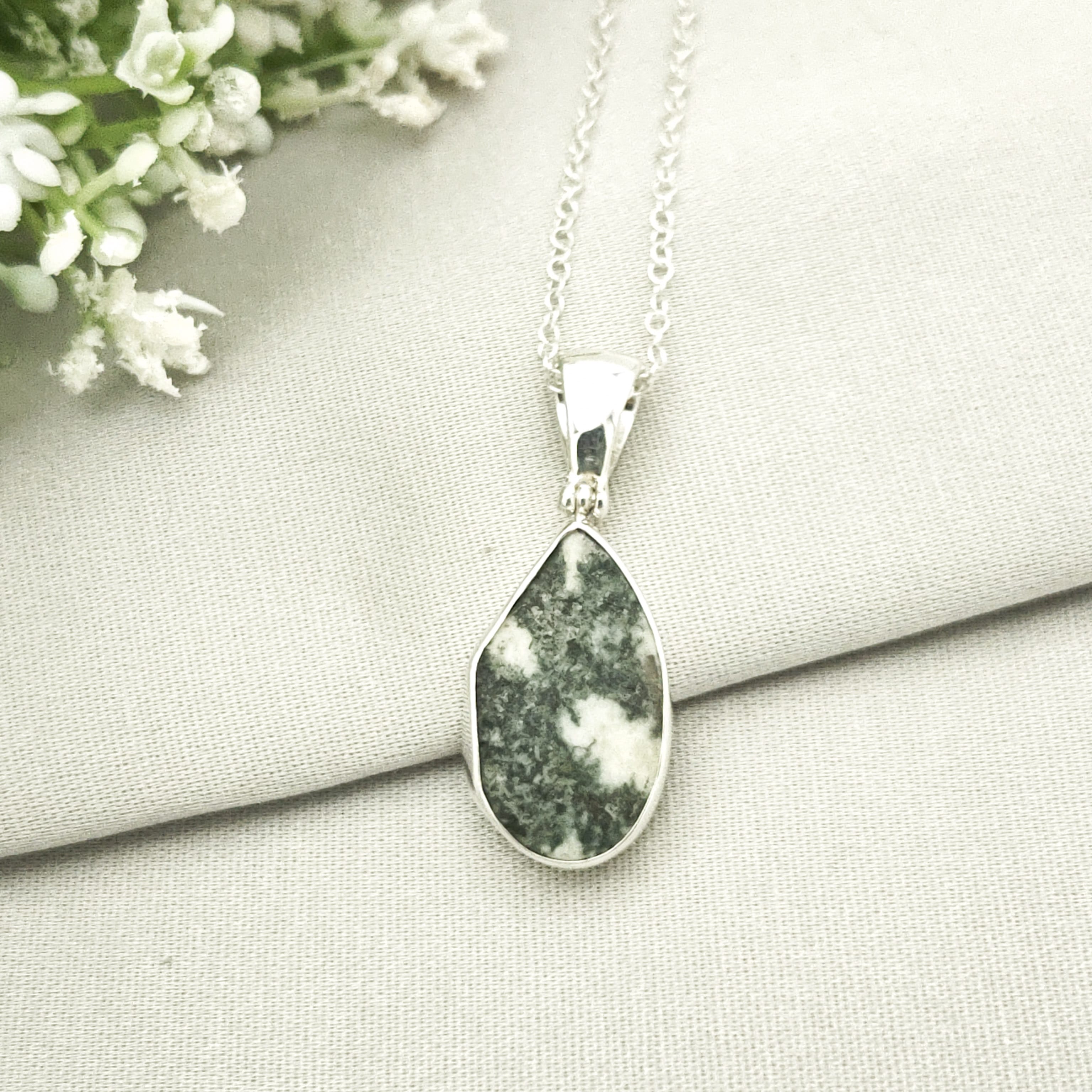 Hepburn and Hughes Preseli Bluestone Necklace | 25mm Abstract | Summer Solstice Gift | Sterling Silver