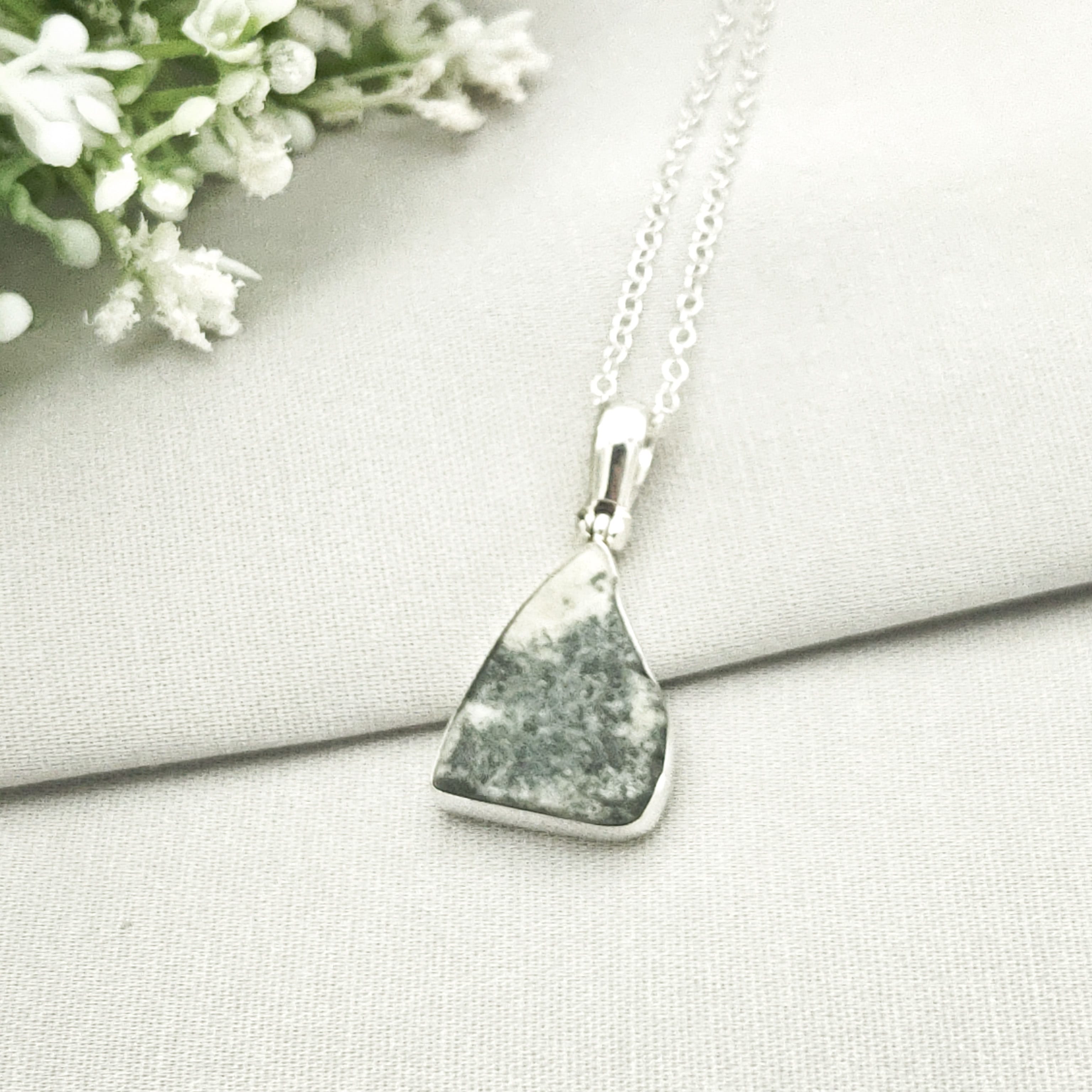 Hepburn and Hughes Preseli Bluestone Necklace | 25mm Abstract | Summer Solstice Gift | Sterling Silver