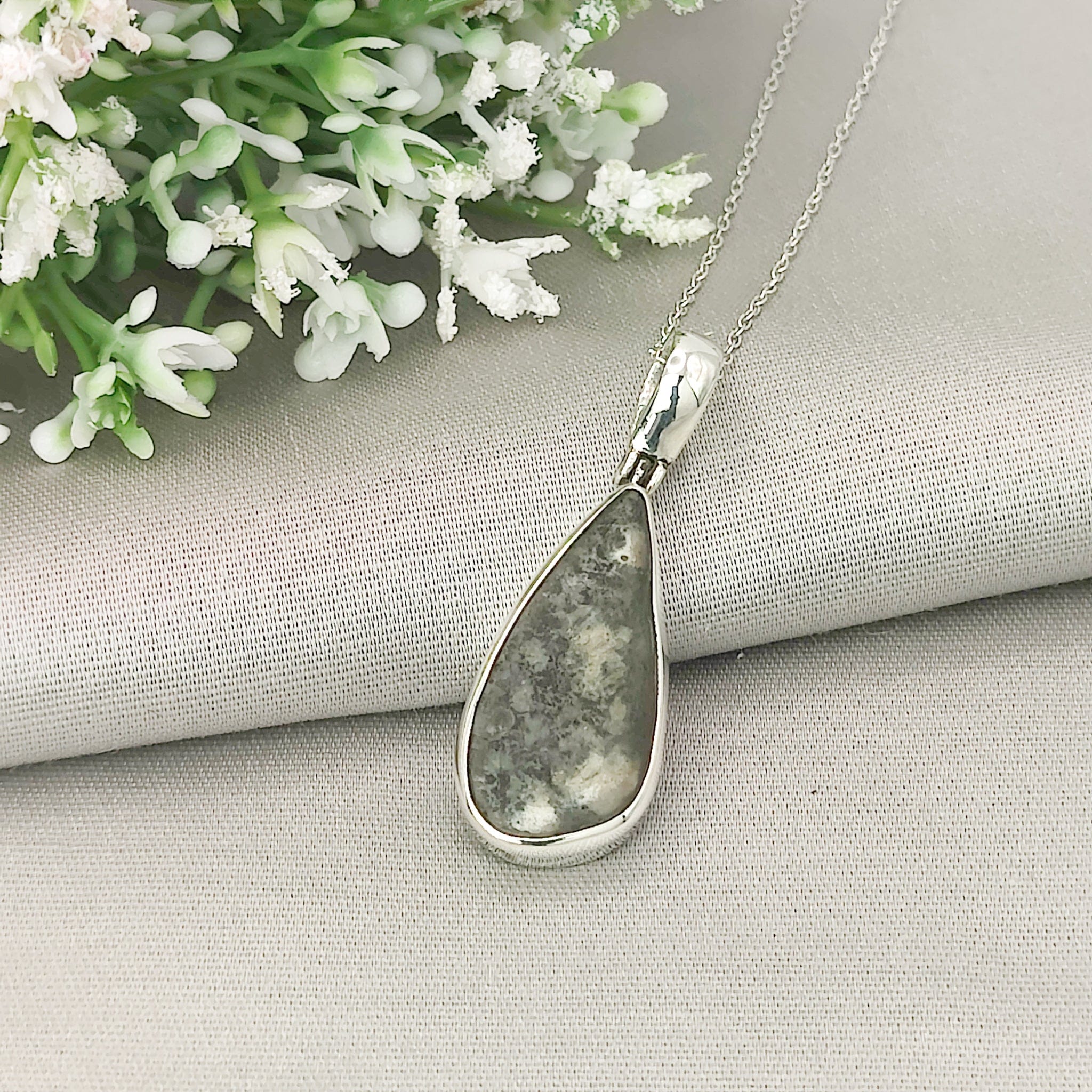 Hepburn and Hughes Preseli Bluestone Necklace | "Stonehenge" Gift | 25mm Abstract | Sterling Silver