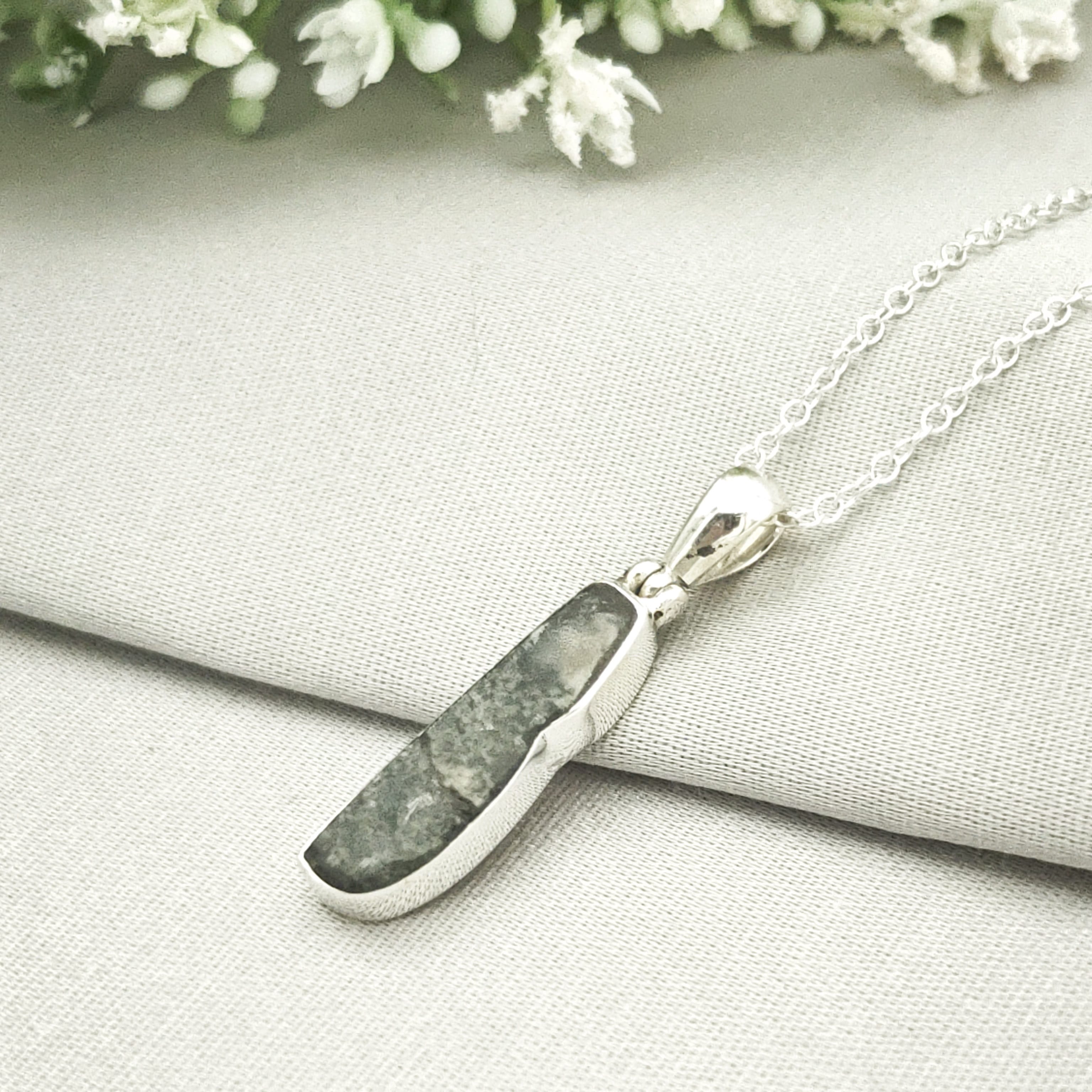 Hepburn and Hughes Preseli Bluestone Necklace | "Stonehenge" Gift | 25mm Oblong | Sterling Silver