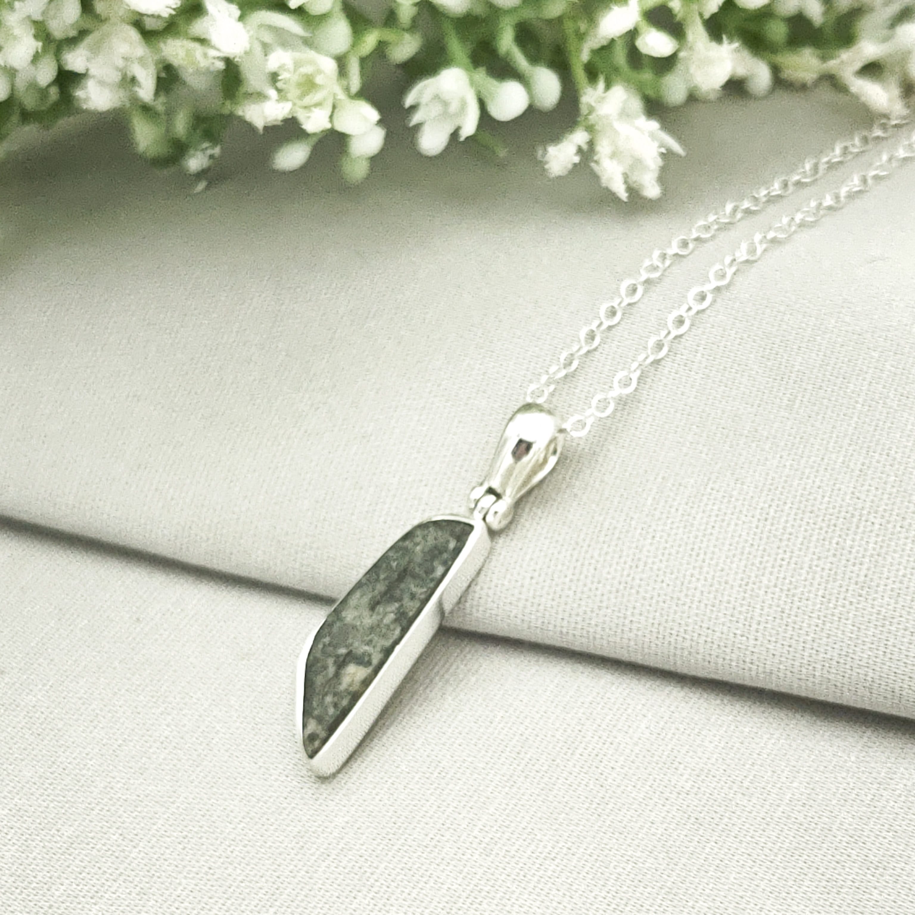 Hepburn and Hughes Preseli Bluestone Necklace | "Stonehenge" Gift | 25mm Oblong | Sterling Silver
