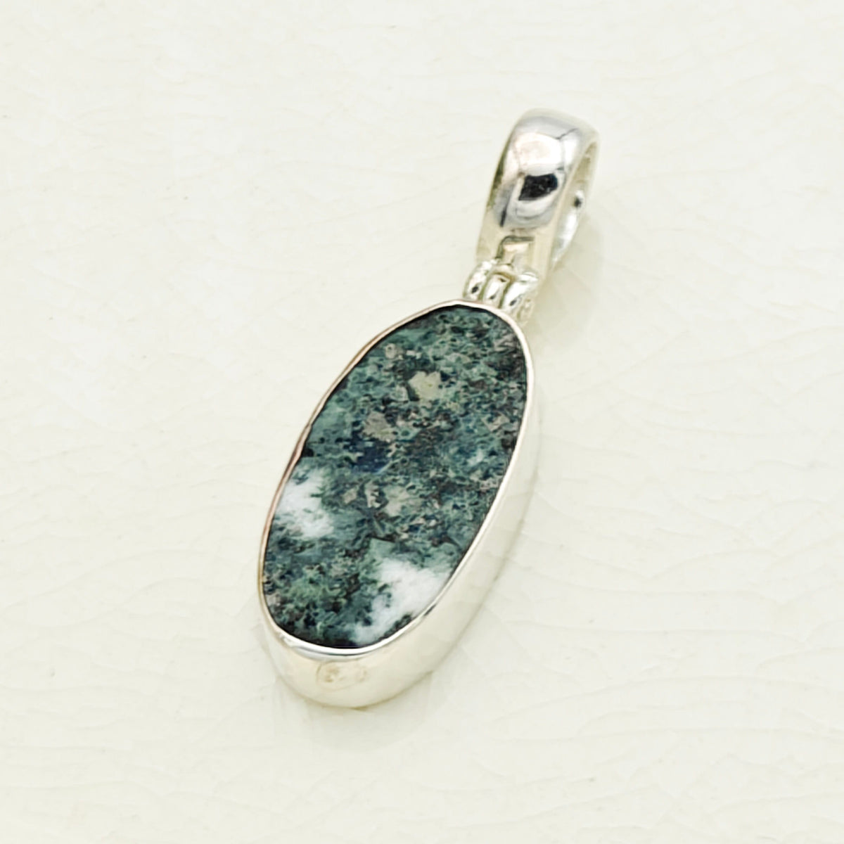 Hepburn and Hughes Preseli Bluestone Necklace | "Stonehenge" Gift | 25mm Oblong | Sterling Silver