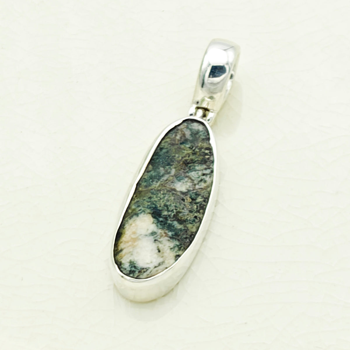 Hepburn and Hughes Preseli Bluestone Necklace | "Stonehenge" Gift | 25mm Oblong | Sterling Silver