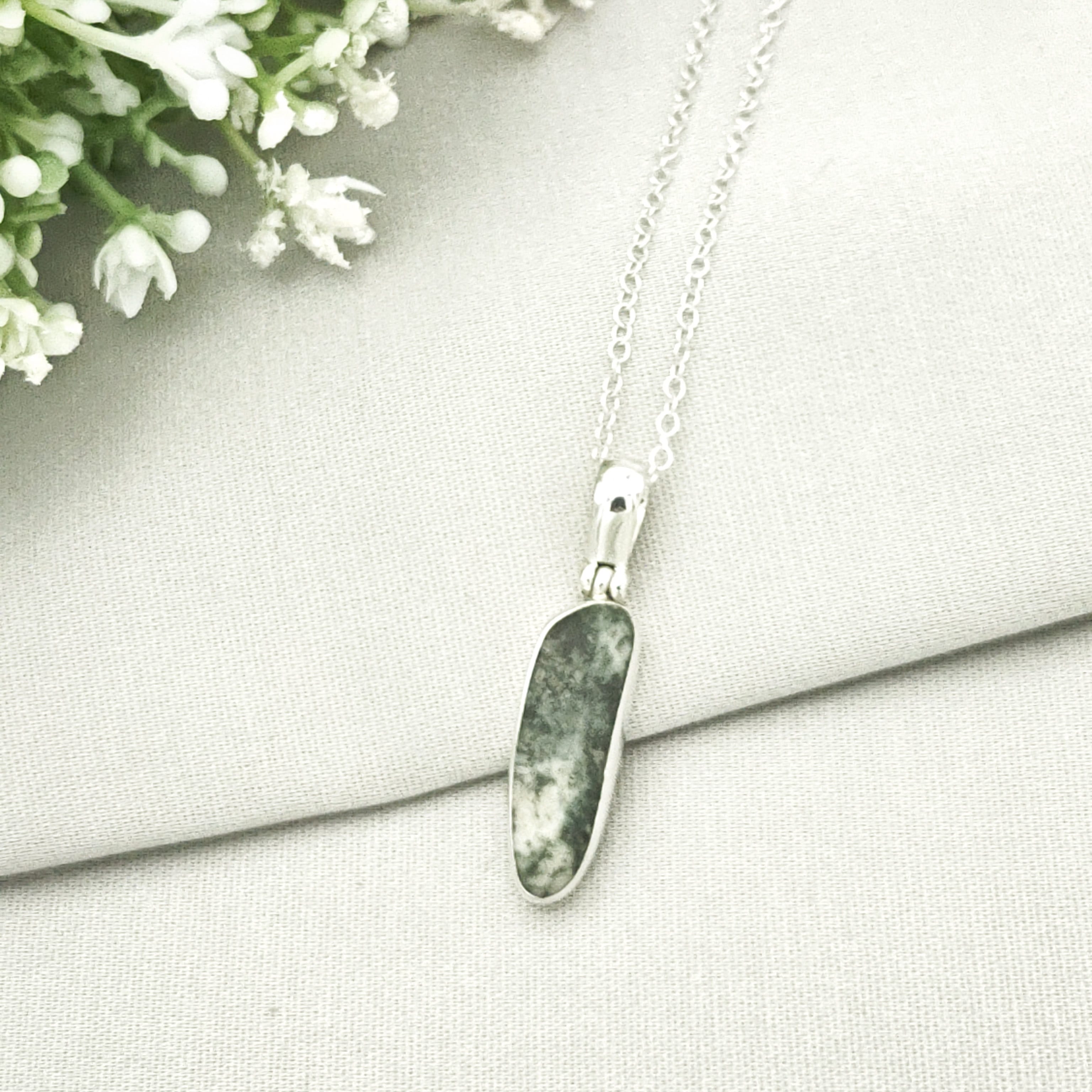 Hepburn and Hughes Preseli Bluestone Necklace | "Stonehenge" Gift | 25mm Oblong | Sterling Silver
