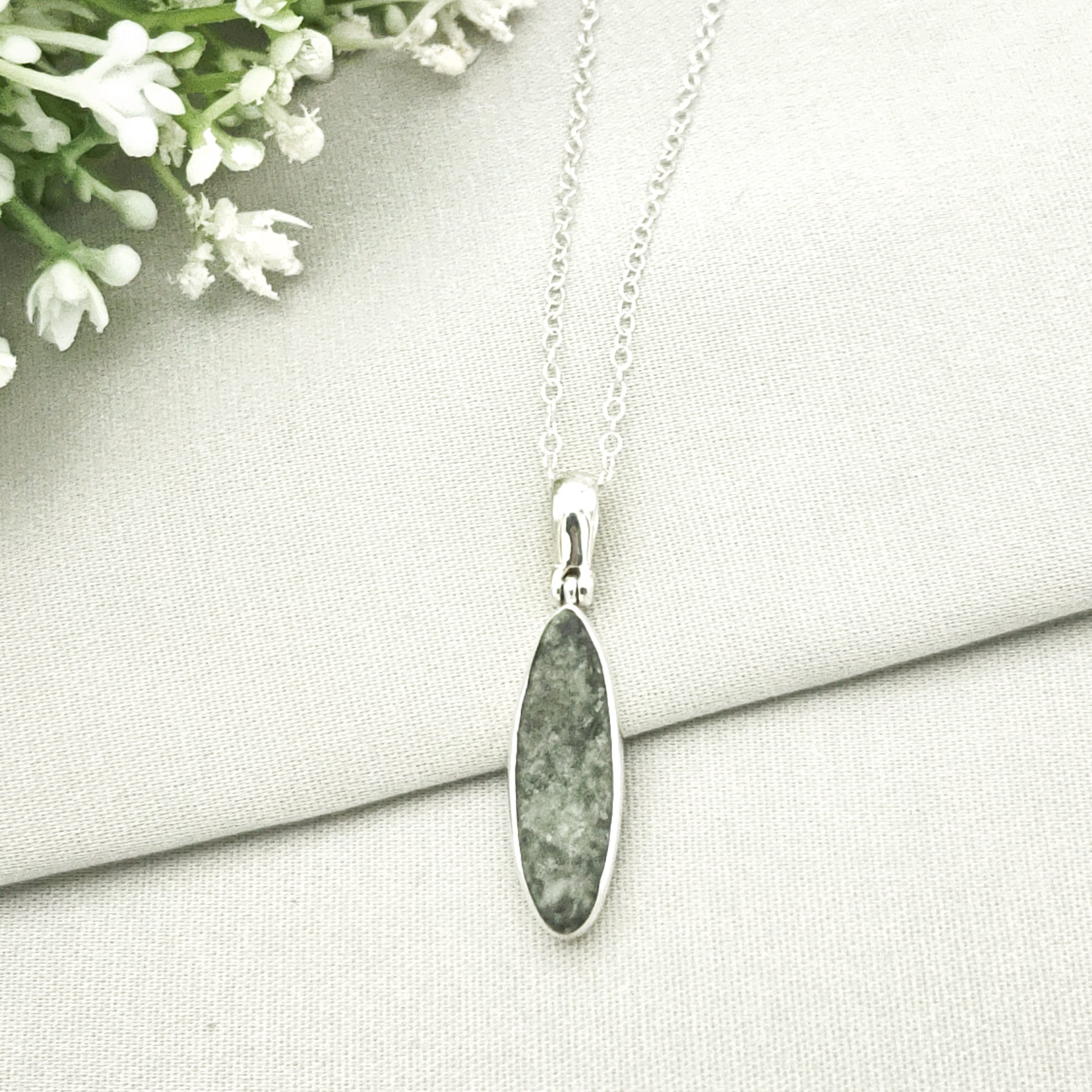 Hepburn and Hughes Preseli Bluestone Necklace | "Stonehenge" Gift | 25mm Oblong | Sterling Silver
