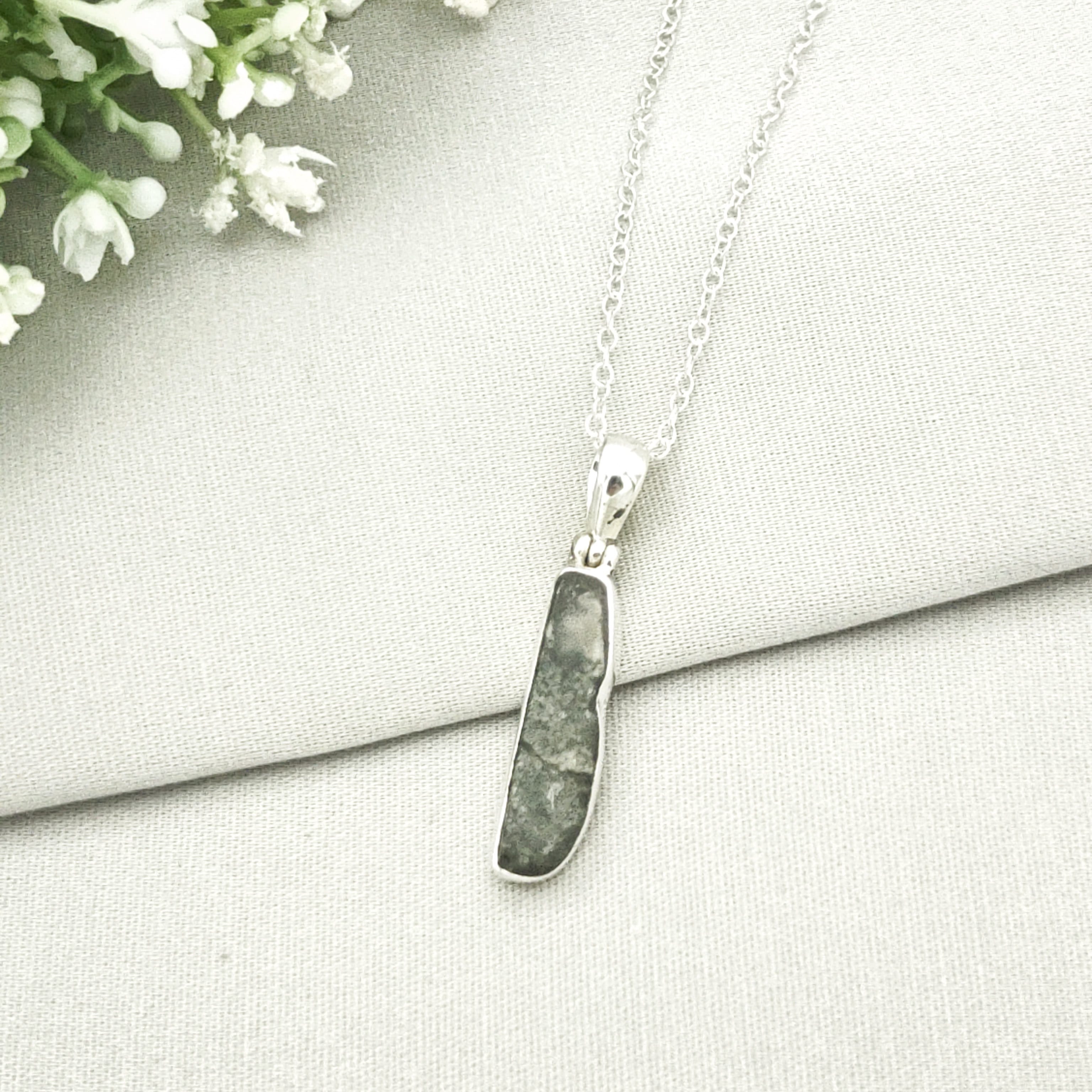 Hepburn and Hughes Preseli Bluestone Necklace | "Stonehenge" Gift | 25mm Oblong | Sterling Silver