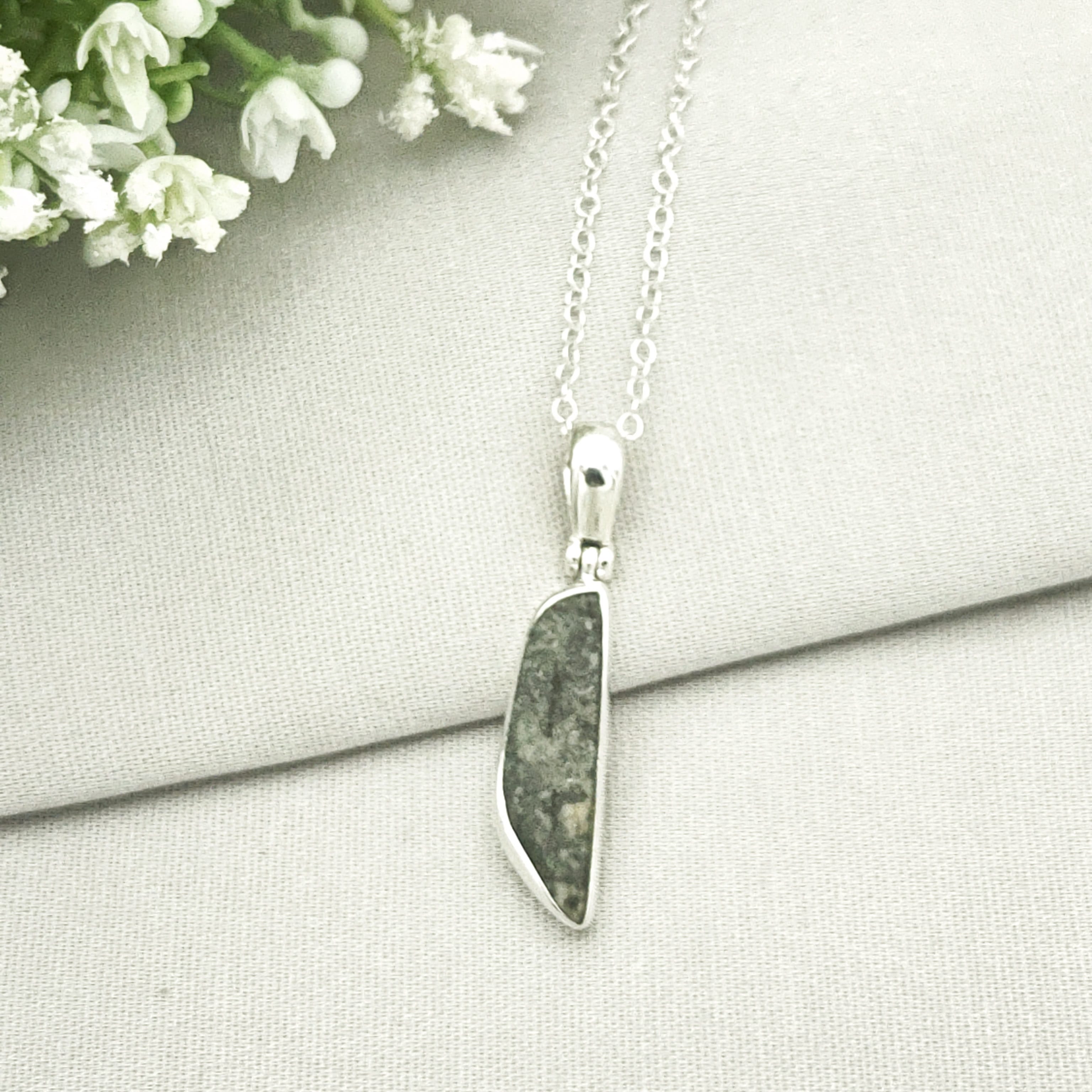 Hepburn and Hughes Preseli Bluestone Necklace | "Stonehenge" Gift | 25mm Oblong | Sterling Silver