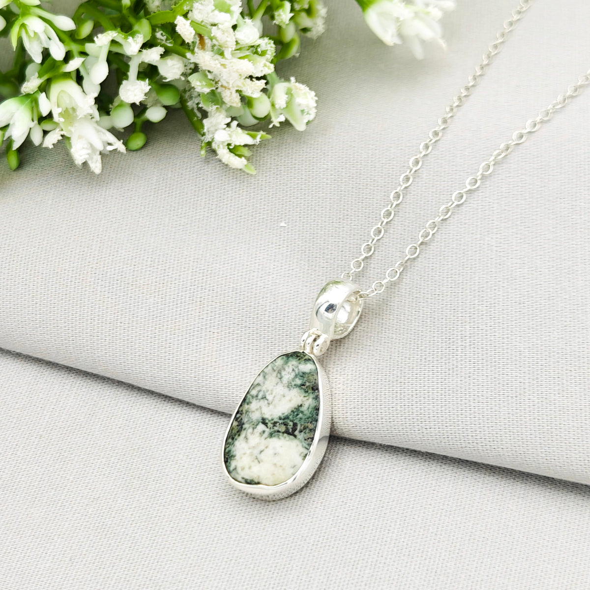 Hepburn and Hughes Preseli Bluestone Necklace | "Stonehenge" Gift | 25mm Oblong | Sterling Silver