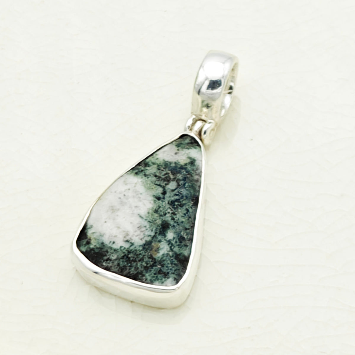 Hepburn and Hughes Preseli Bluestone Necklace | "Stonehenge" Spiritual Gift | Curved Triangle | Sterling Silver