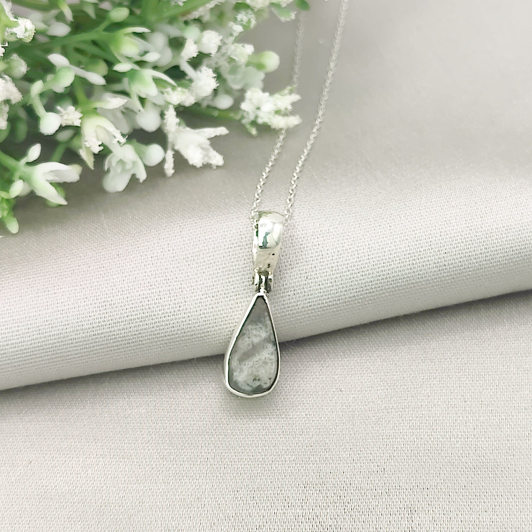 Hepburn and Hughes Preseli Bluestone Necklace | "Stonehenge" Spiritual Gift | Curved Triangle | Sterling Silver