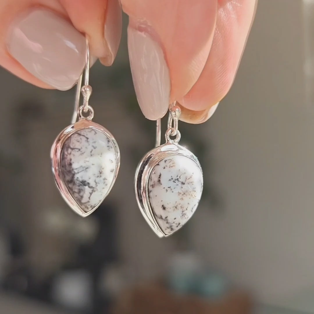 Dendritic Opal Sterling Silver Earrings | 14th Anniversary Gift
