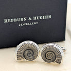 Hepburn and Hughes Promicroceras Ammonite Cufflinks | British Fossils | Sterling Silver