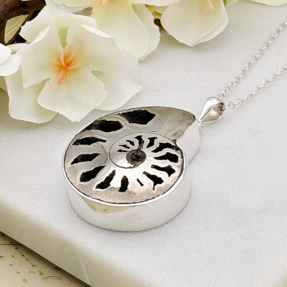 Hepburn and Hughes Pyrite Ammonite Pendant | 30mm | Sterling Silver