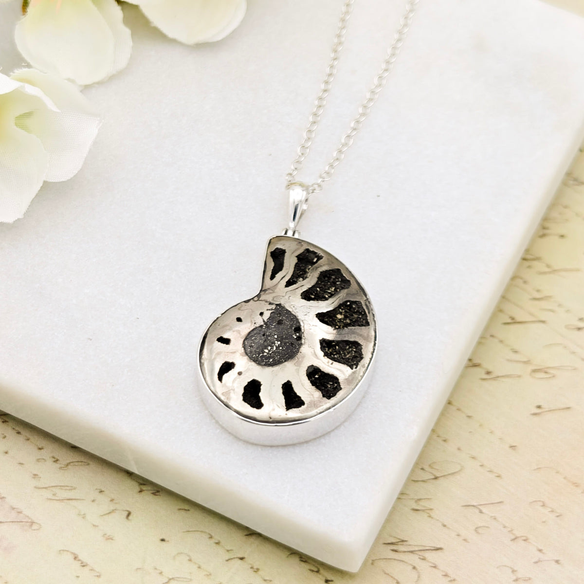 Hepburn and Hughes Pyrite Ammonite Pendant | 30mm | Sterling Silver
